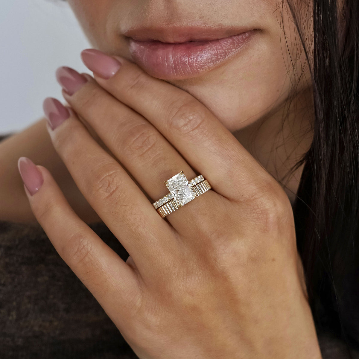 Kamila Radiant Cut Pavé Crown Hidden Halo Engagement Ring