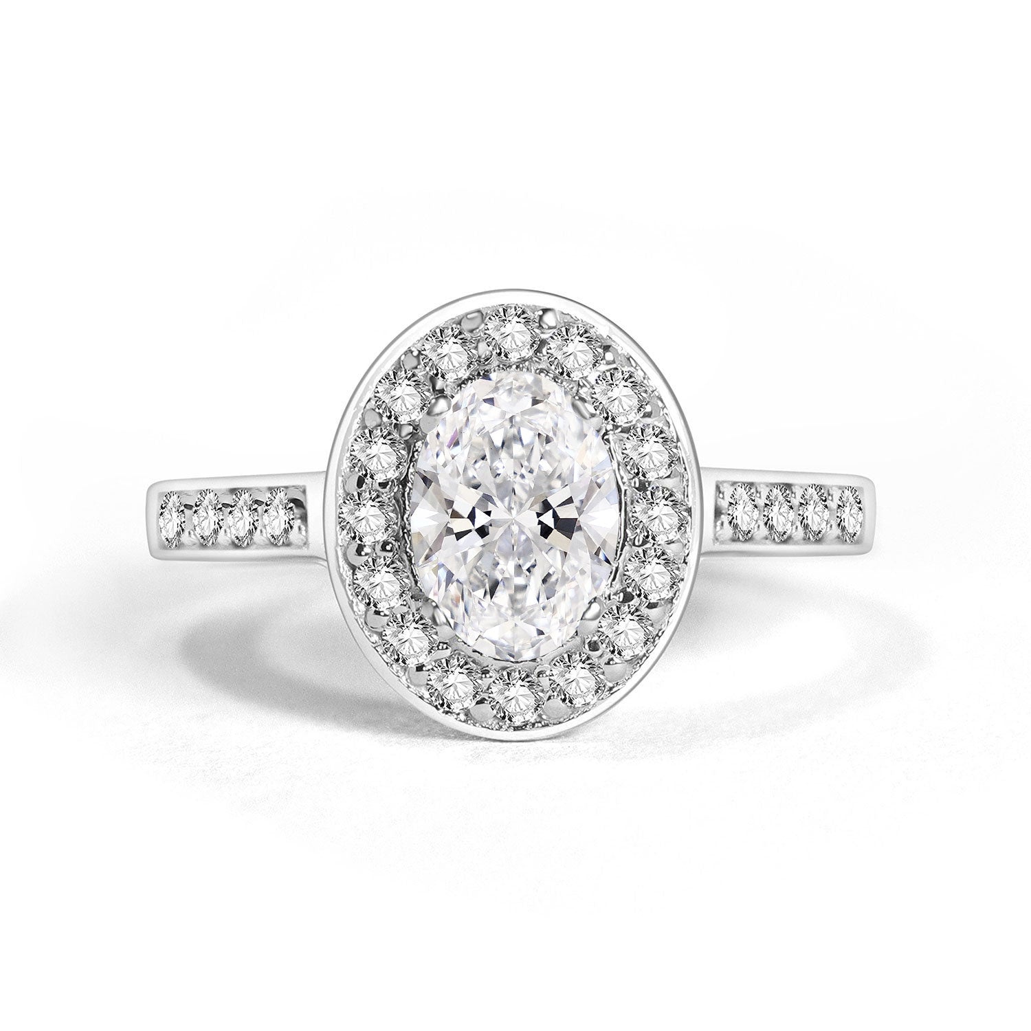 Micropave Sparkling Halo Engagement Ring, Oval With Round Brilliant
