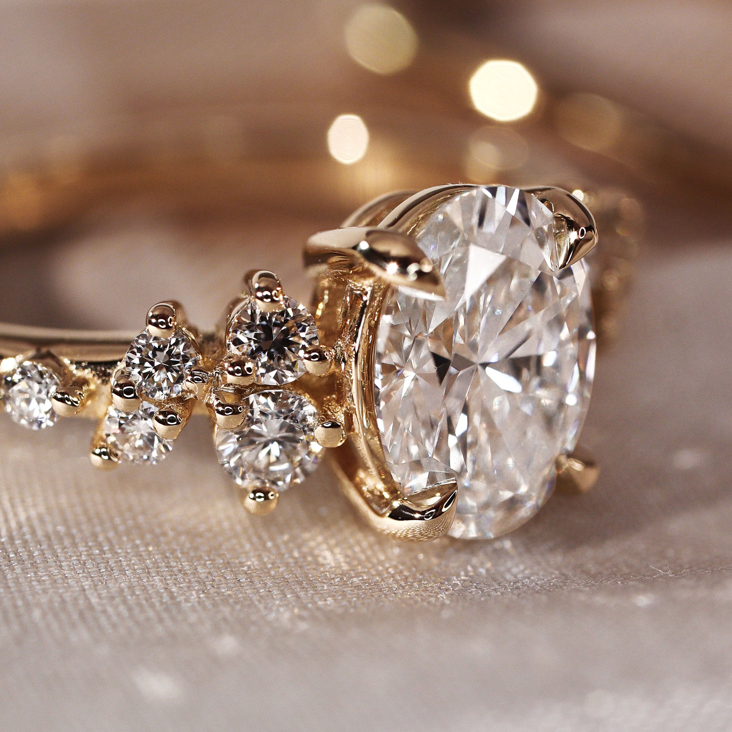 Oval Elena Cluster Engagement Ring, Moissanite/Lab Grown Diamond