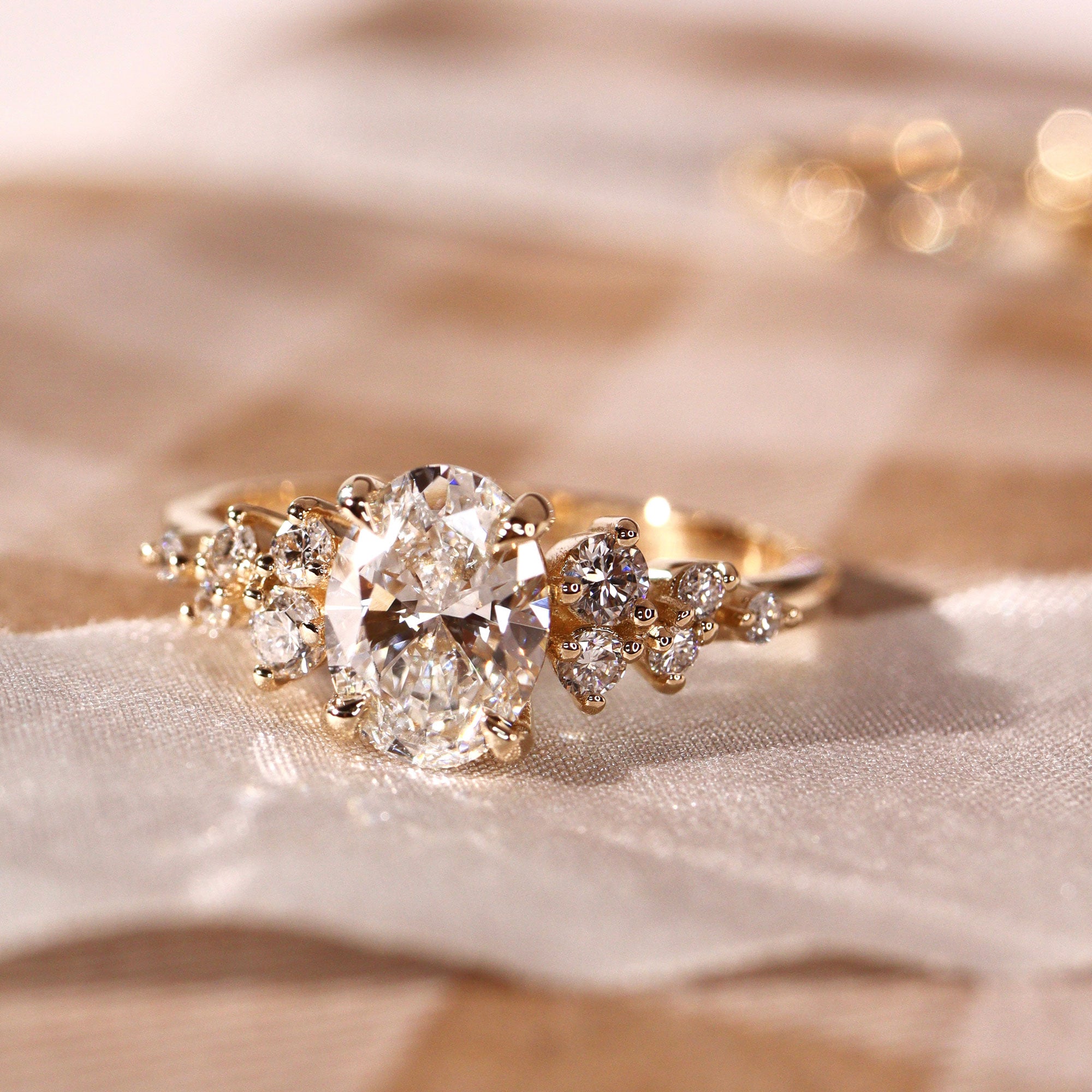 Elena Oval Cut Cluster Engagement Ring, Moissanite/Lab Grown Diamond