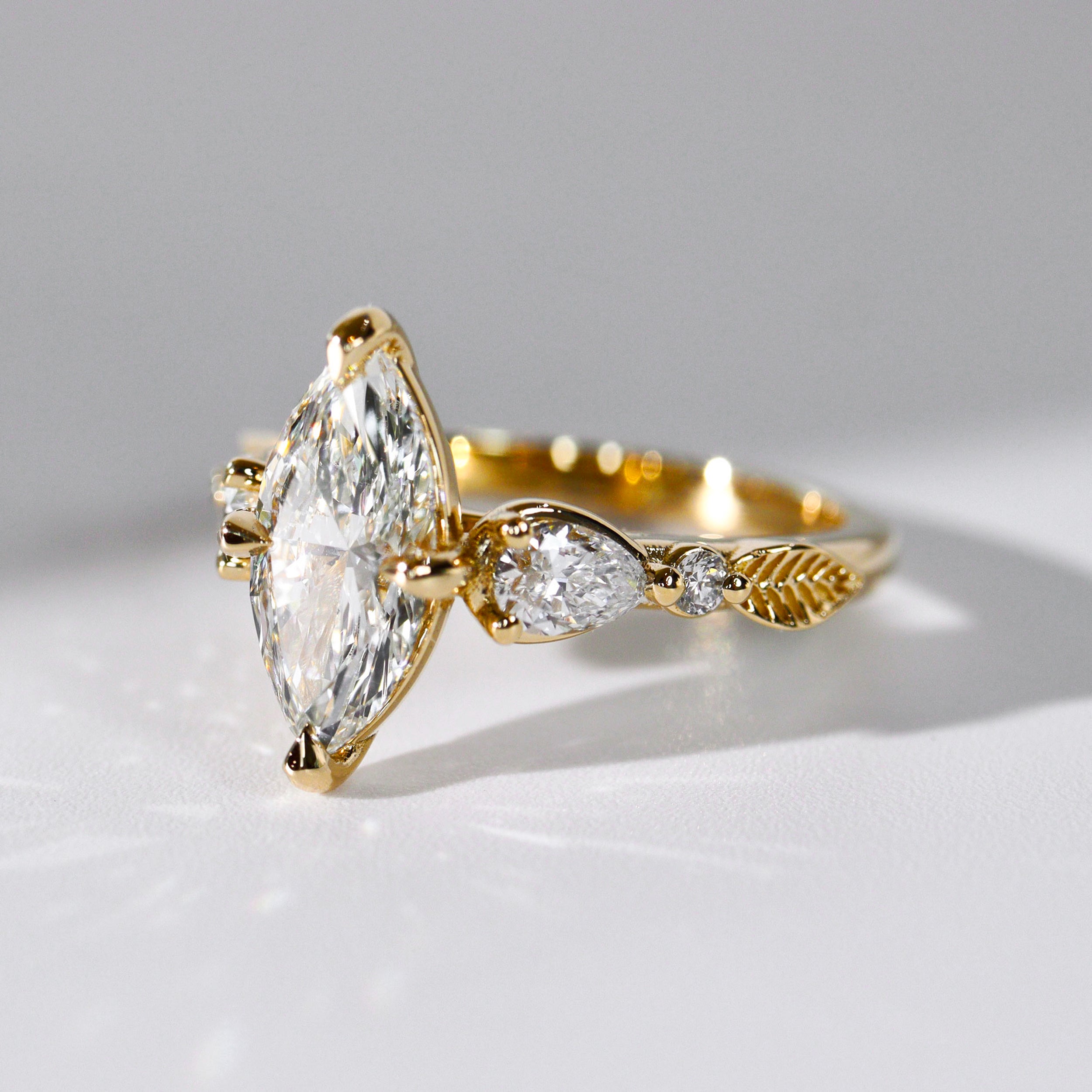 Madison Marquise Art Deco Leaf Engagement Ring, Compass Set