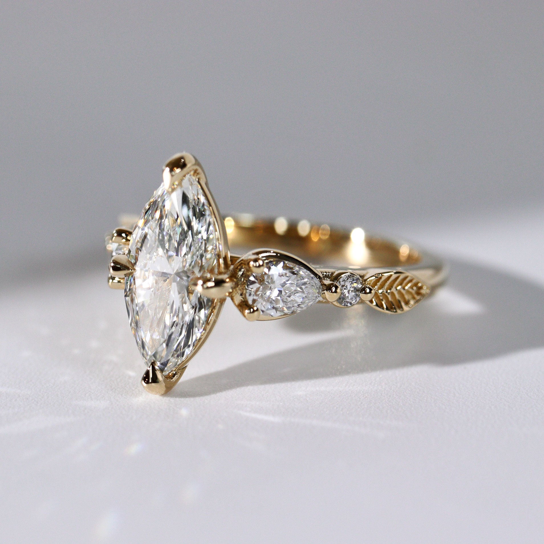 Madison Marquise Art Deco Leaf Engagement Ring, Compass Set