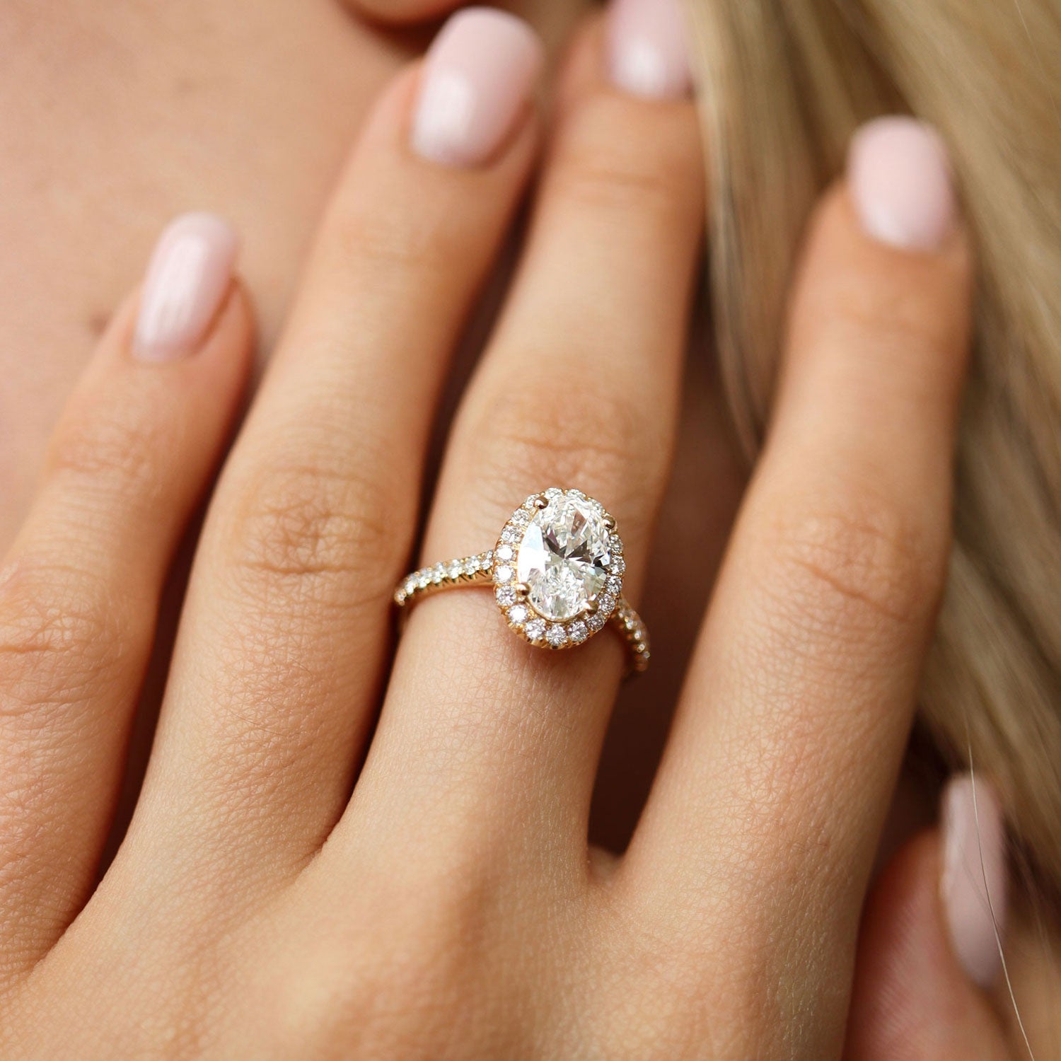 Emily Forever Halo Engagement Ring, Oval Cut With Pavé