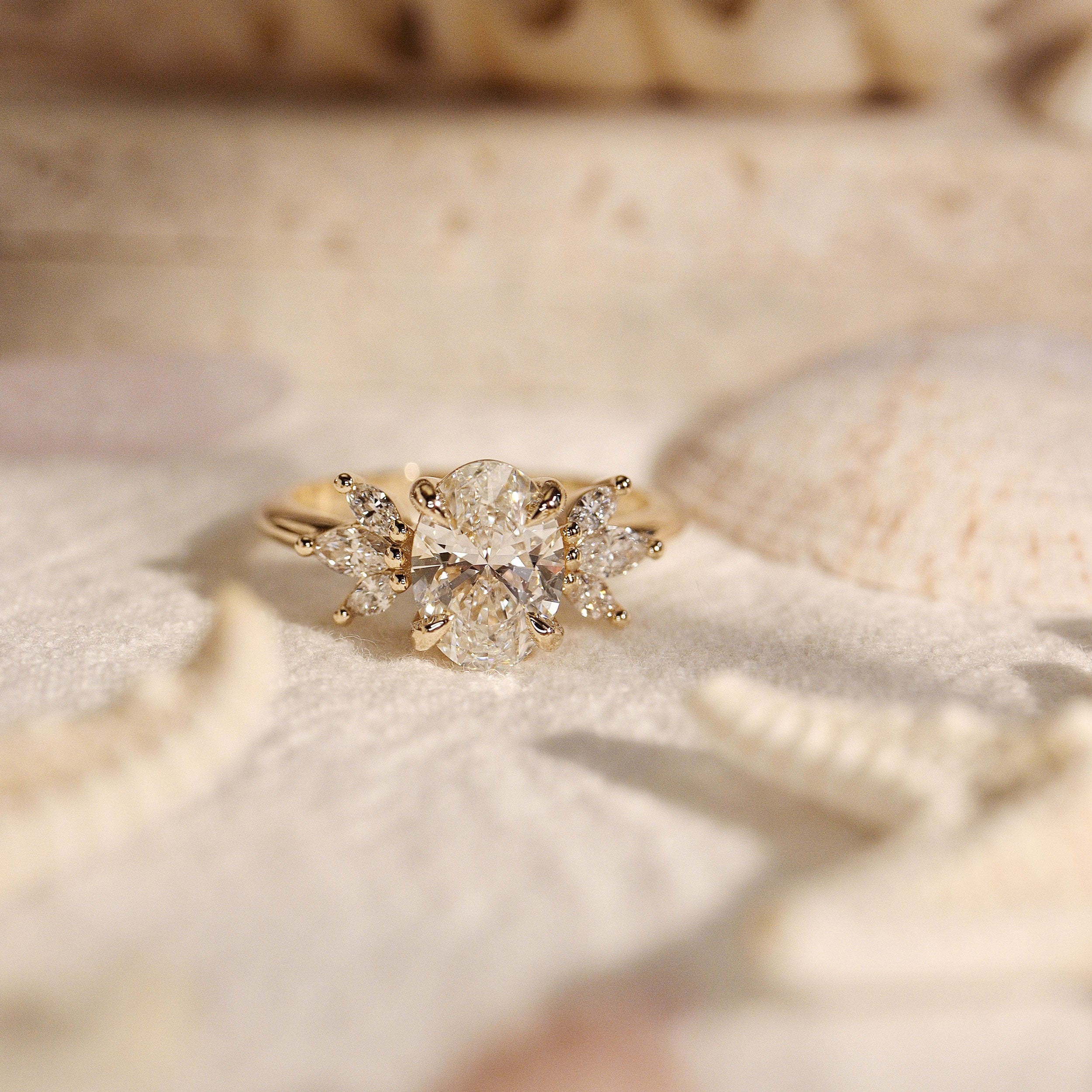 Oval Wings of Love Cluster Marquise Engagement Ring