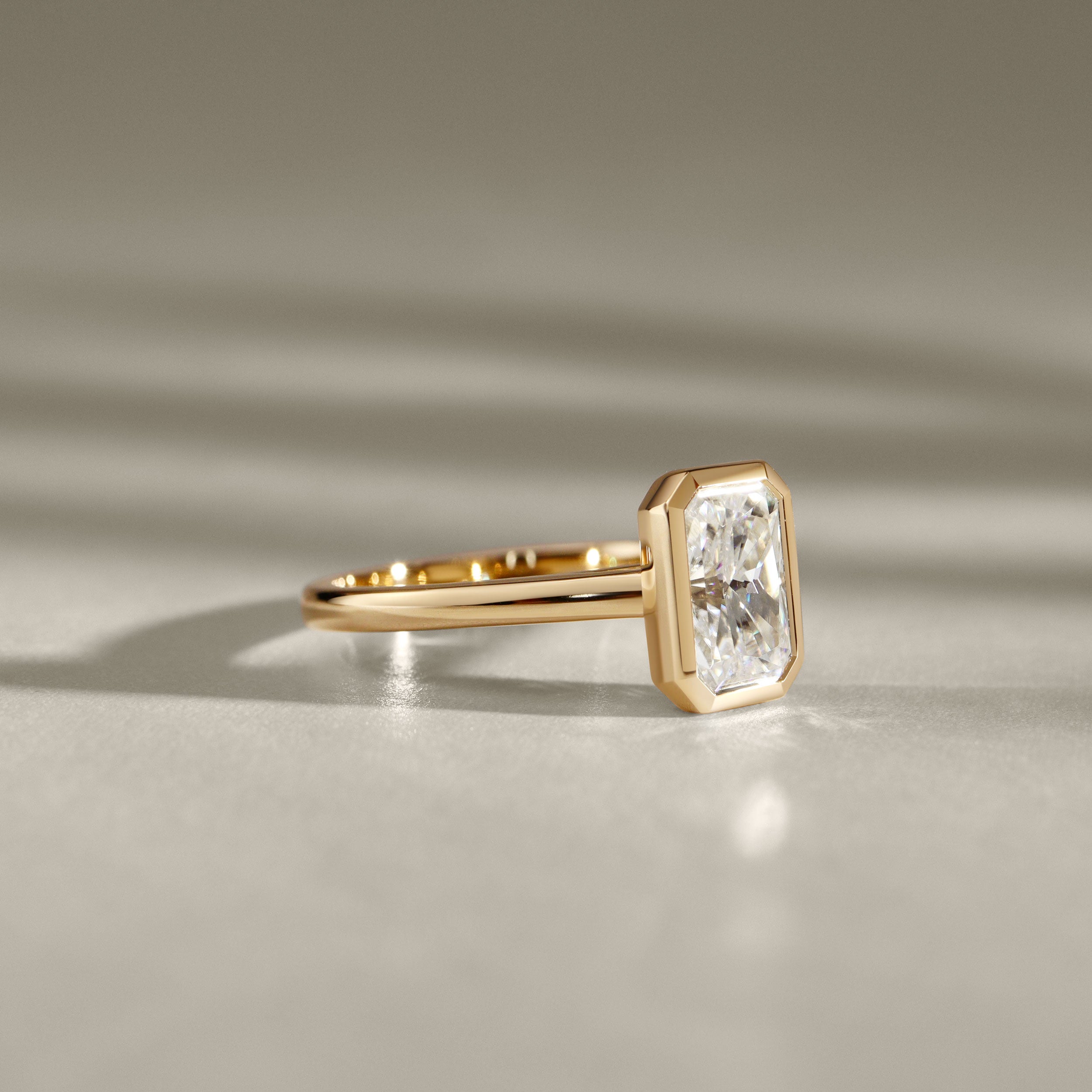 Carmen Radiant Full Bezel Engagement Ring, Moissanite/Lab Diamond