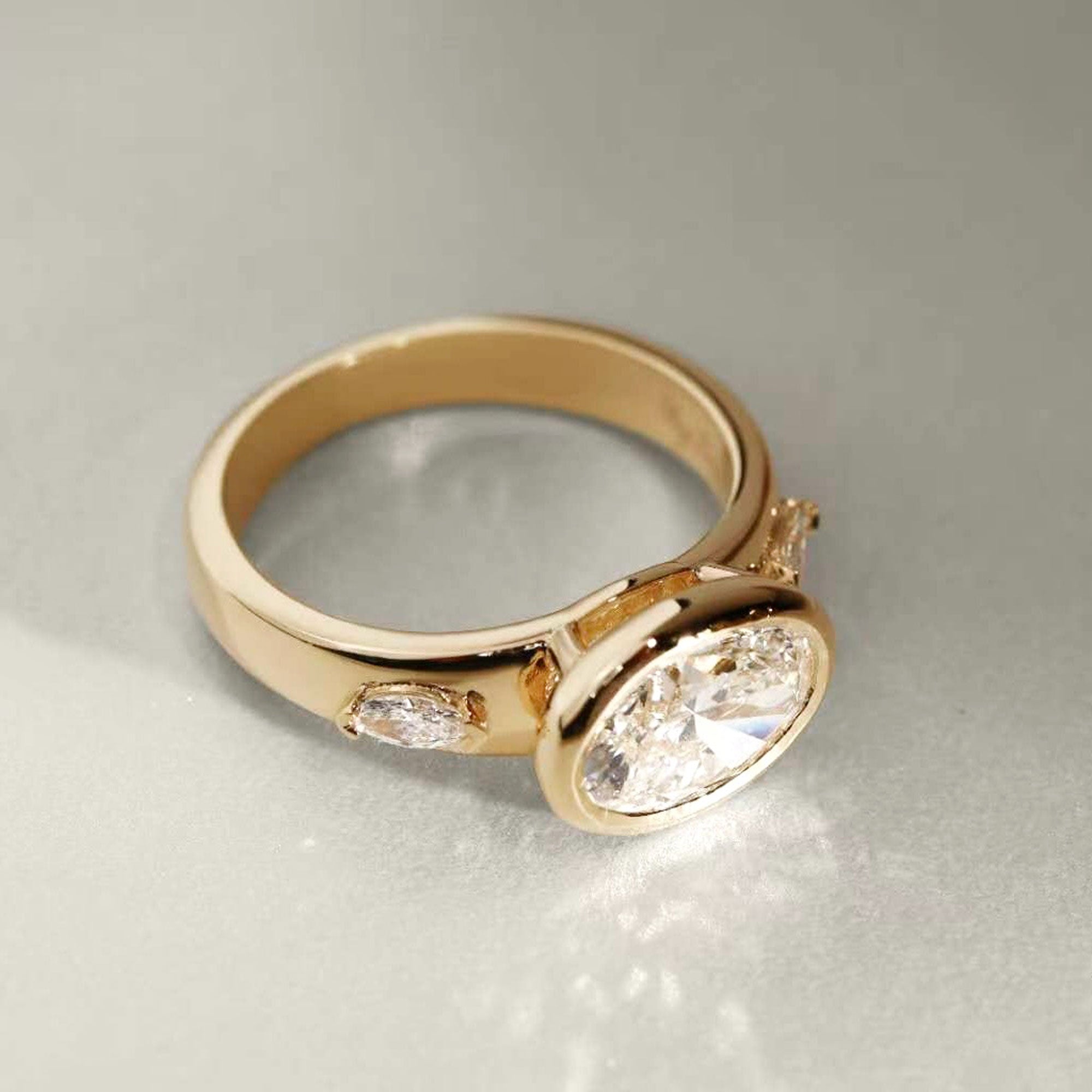 Bespoke #9165 - Custom East-West Oval Bezel Engagement Ring w/ 3.5mm Flare Band