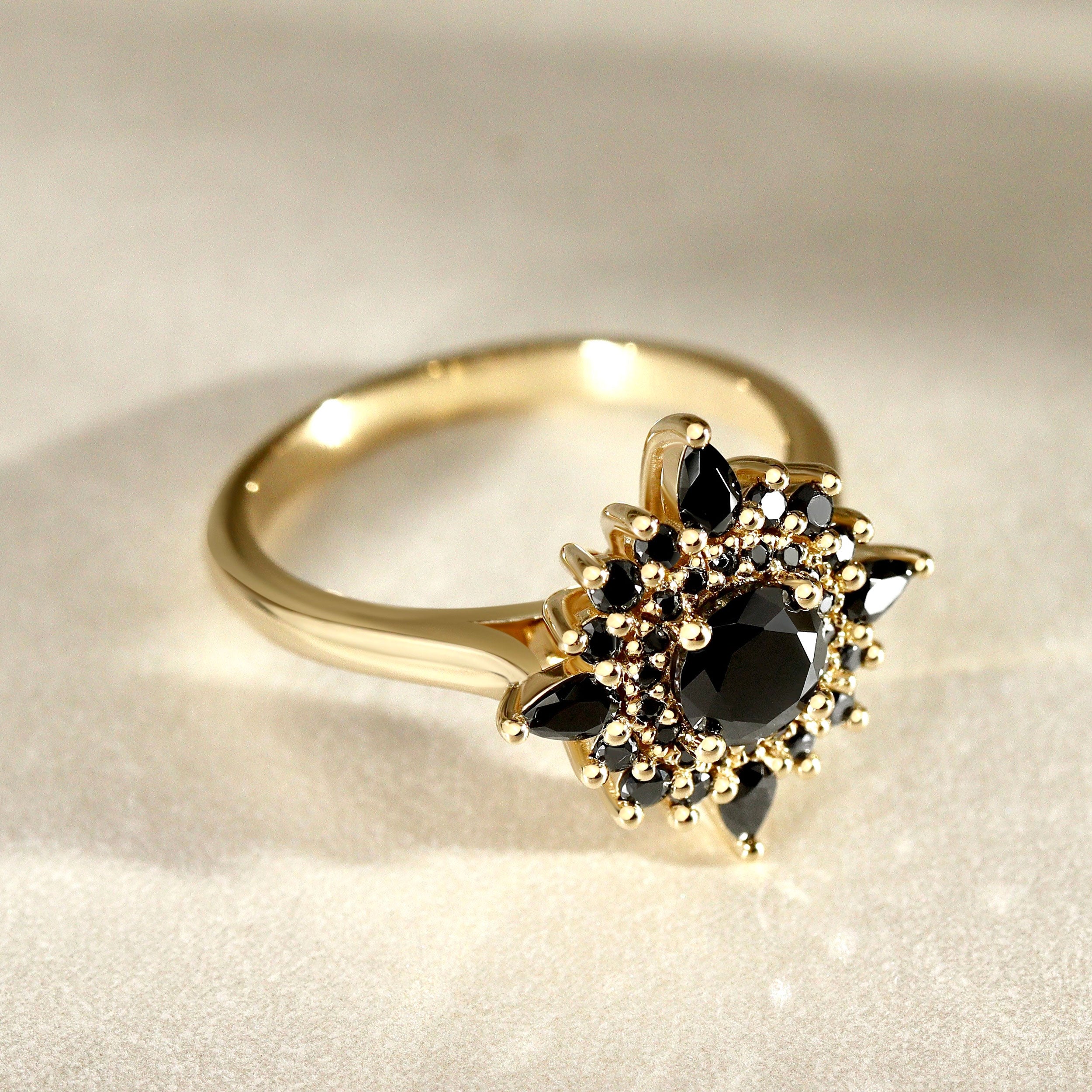 Bespoke - Customize Black Moissanite Round Elizabeth Double Halo Engagement Ring