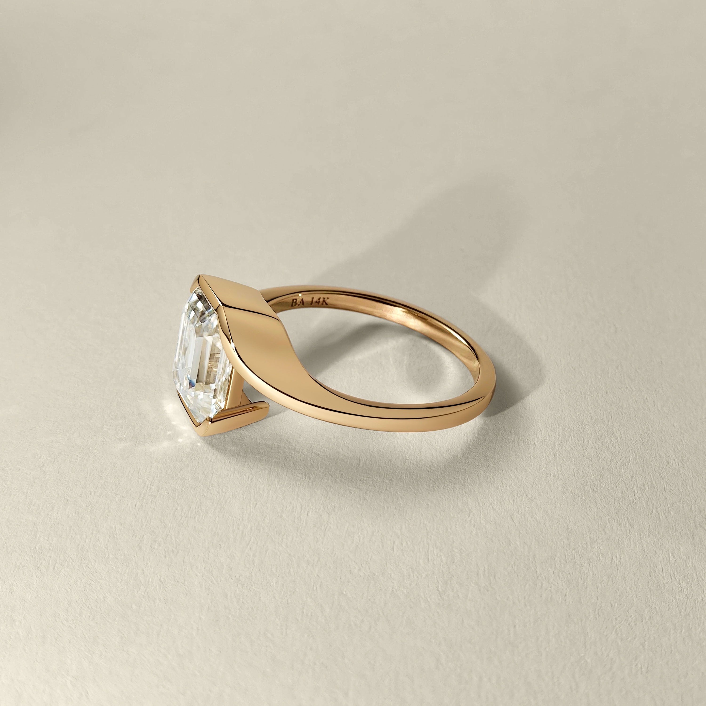 Selene Emerald Half Bezel Bypass Engagement Ring, Moissanite/Lab Diamond