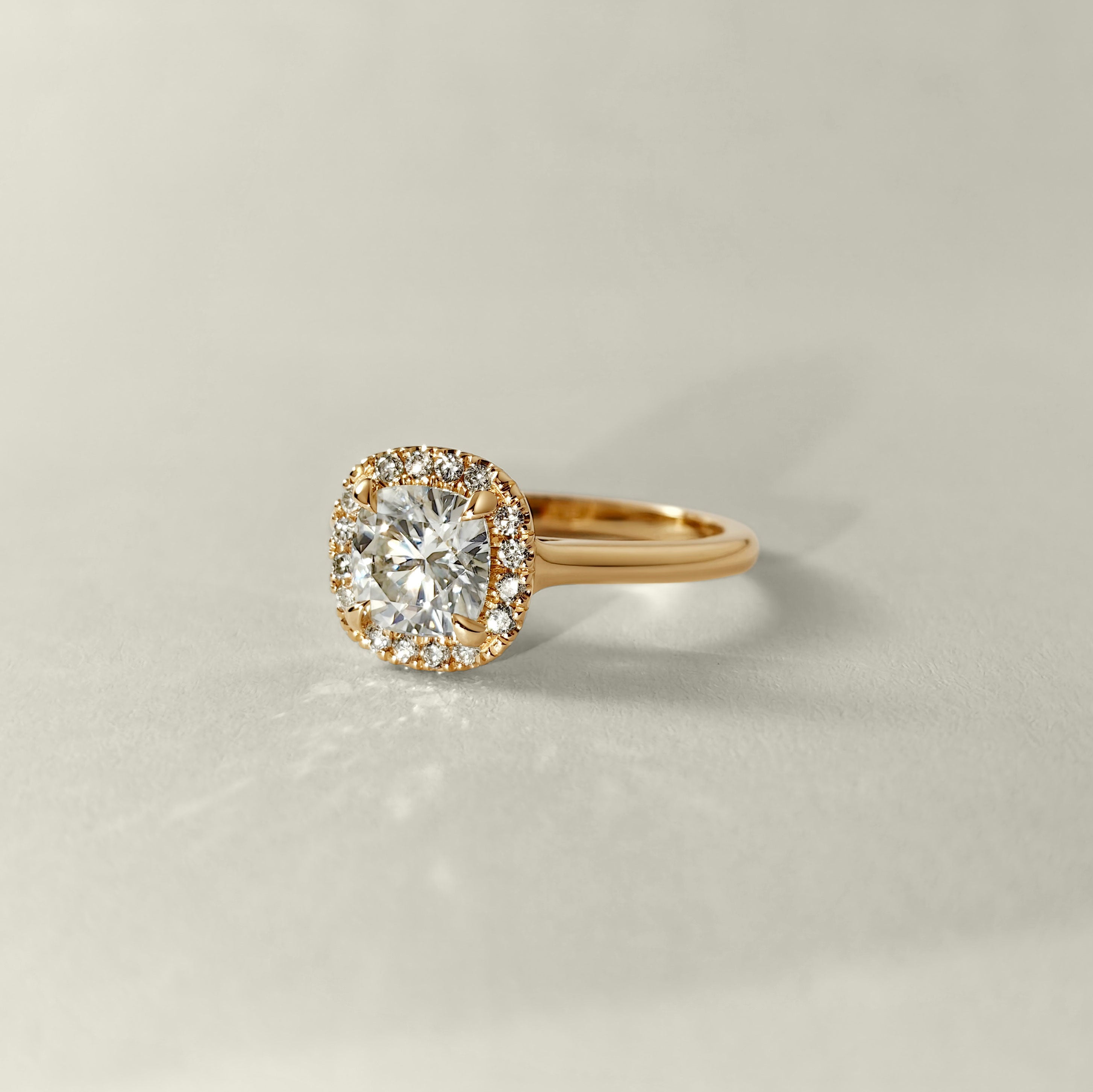 Clara Cushion Cut Forever Halo Cathedral Engagement Ring, Moissanite/Lab Grown Diamond