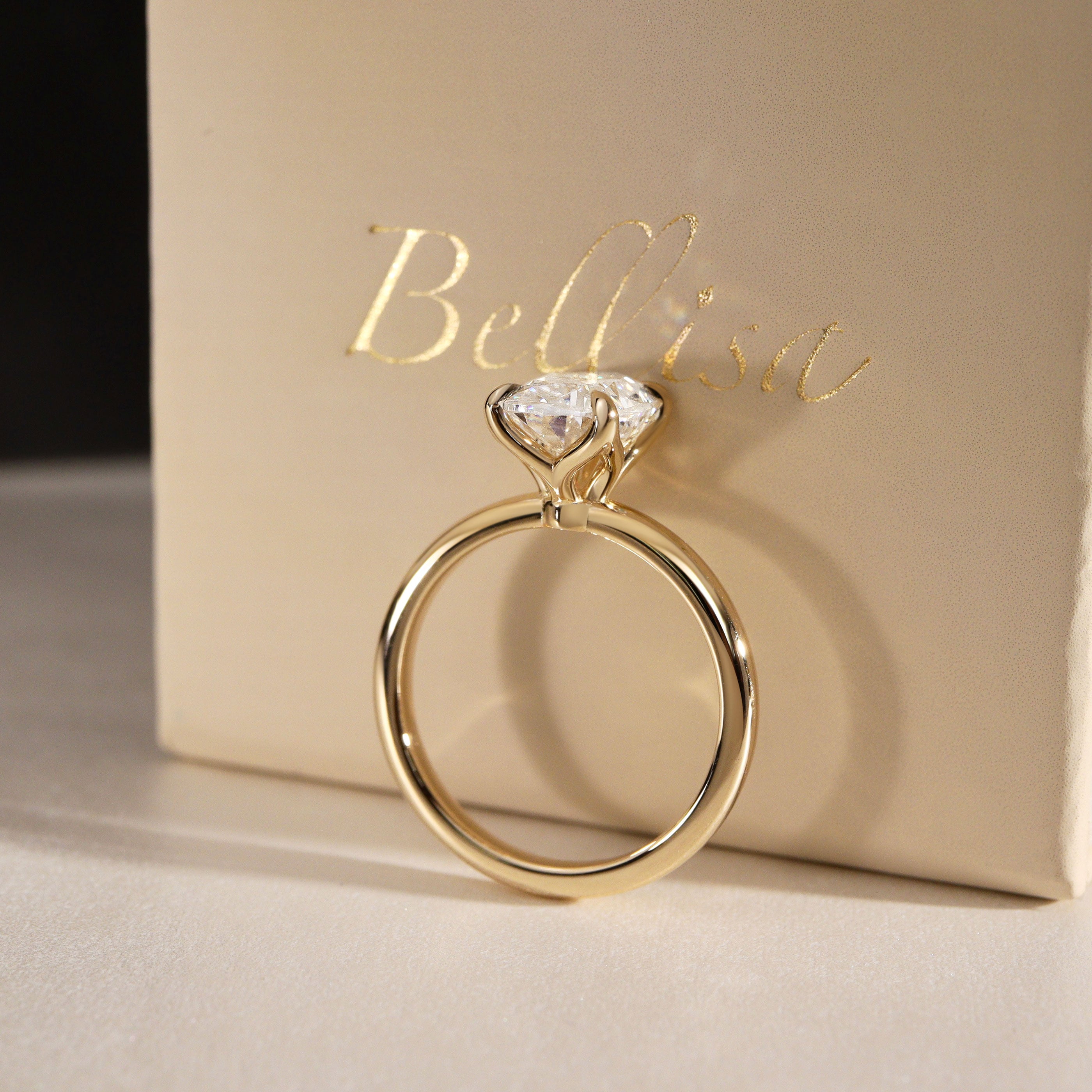 Purity Elongated Cushion Petal Solitaire Engagement Ring, Moissanite/Lab Grown Diamond