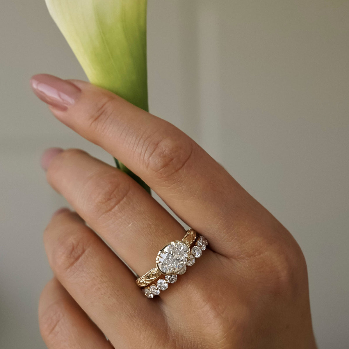 Florienne East West Oval Tulip Cathedral Engagement Ring