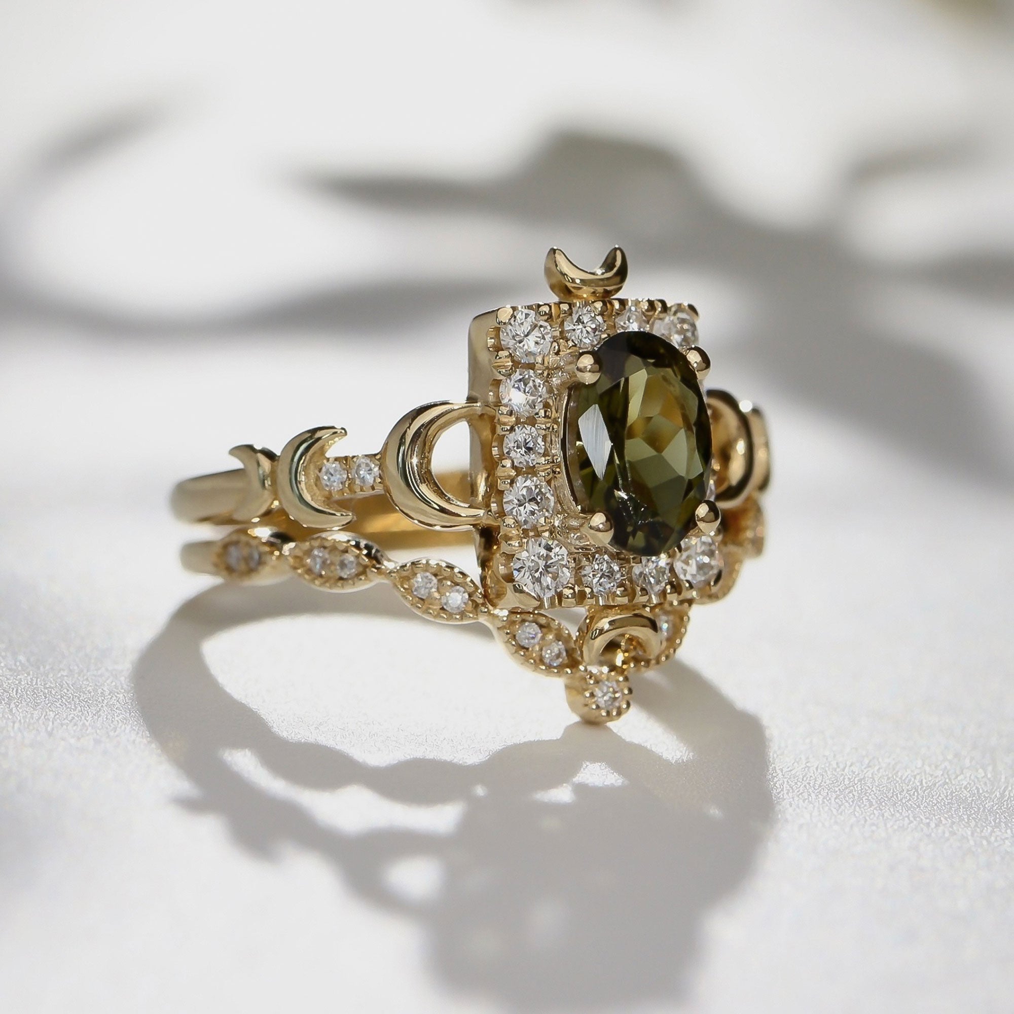 Tall Maeve Lunar Magic Moon Phase Ring, Halo With Pavé