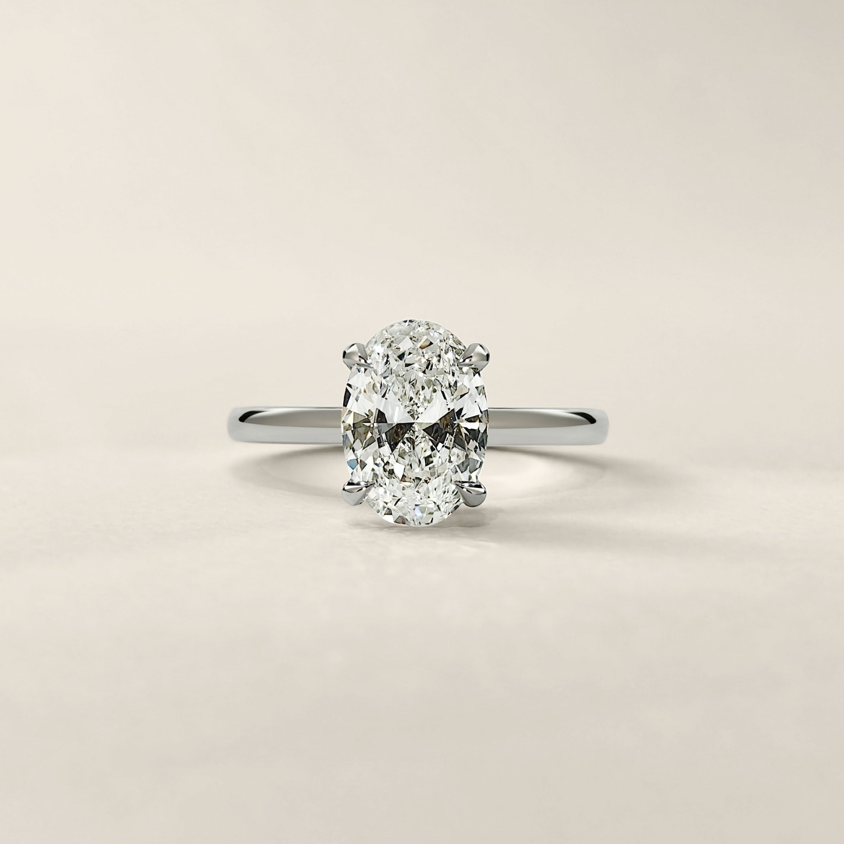Ivy Oval Cut Hidden Halo Solitaire Engagement Ring, Cathedral Band