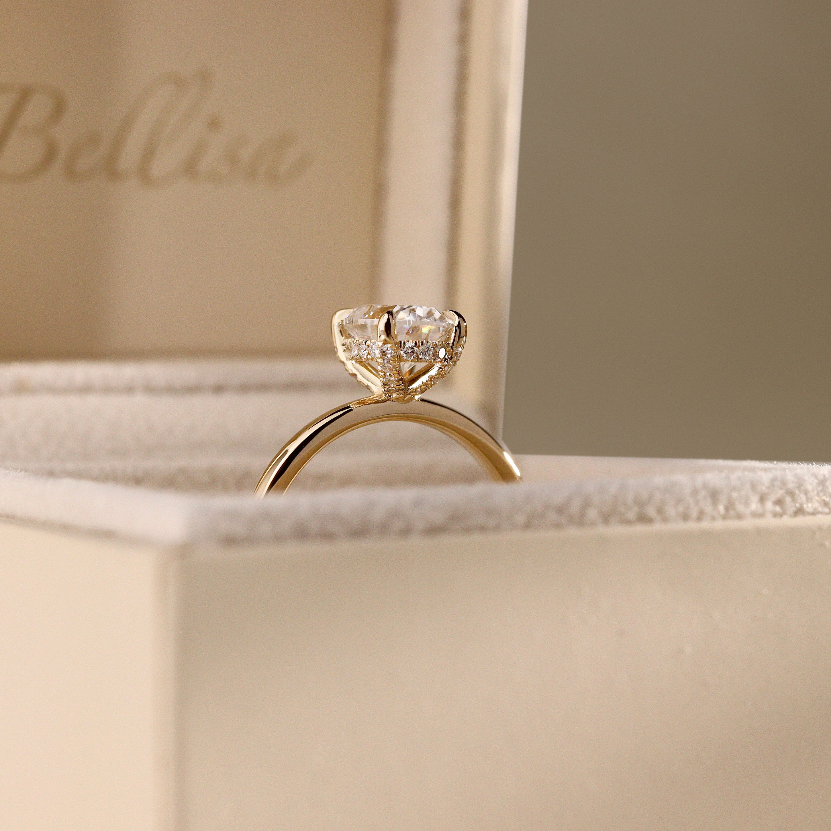 Kamila Oval Cut Pavé Crown Solitaire Engagement Ring, Moissanite/Lab Grown Diamond