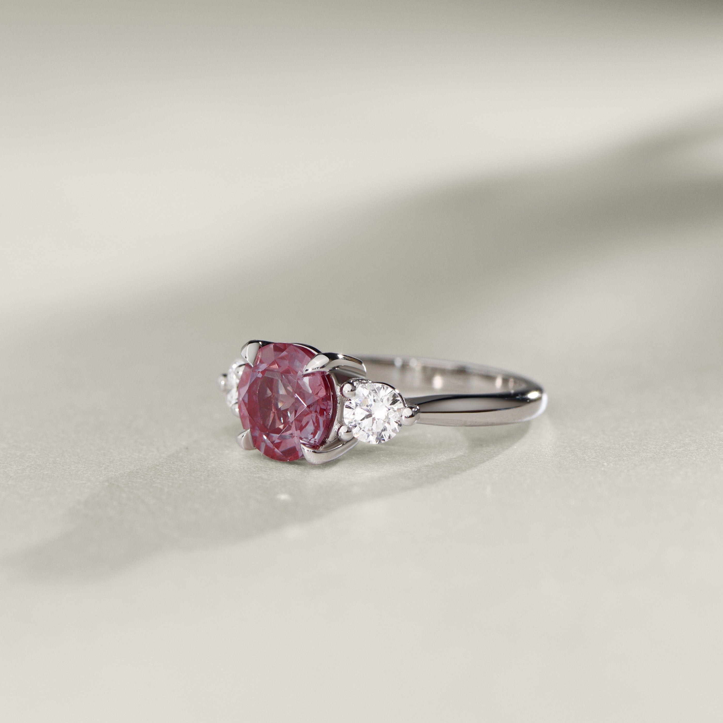 Sofia Round Lab Alexandrite Three Stone Engagement Ring