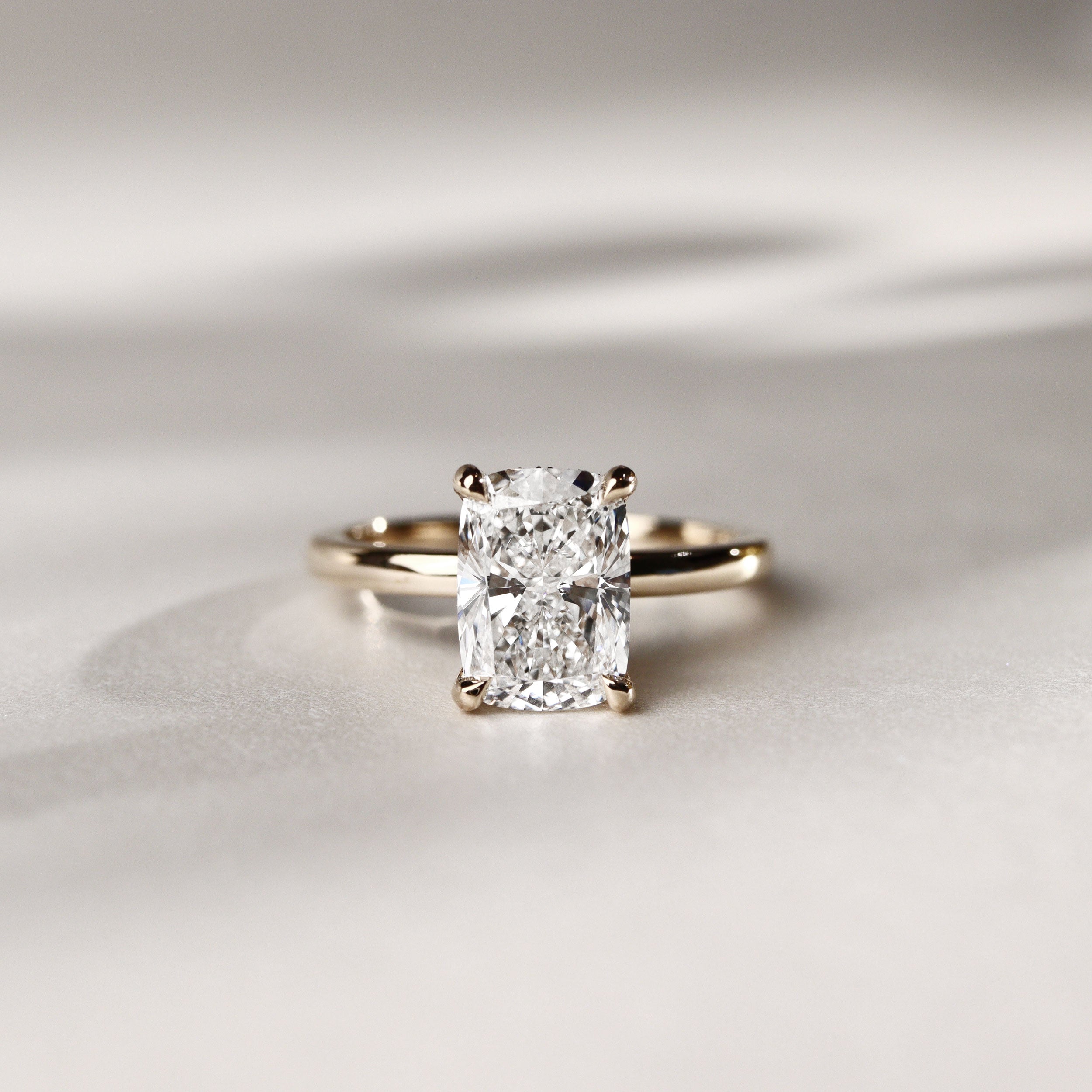 Chloe Elongated Cushion Cut Hidden Halo Engagement Ring, Moissanite/Lab Diamond