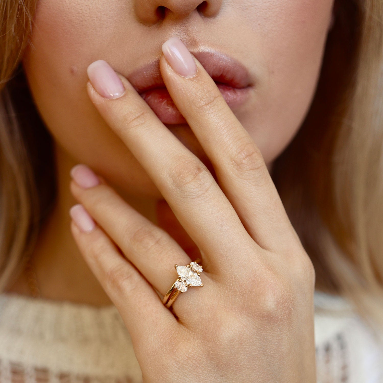 Royal Marquise Cut Three Stone Engagement Ring, Moissanite/Lab Grown Diamond