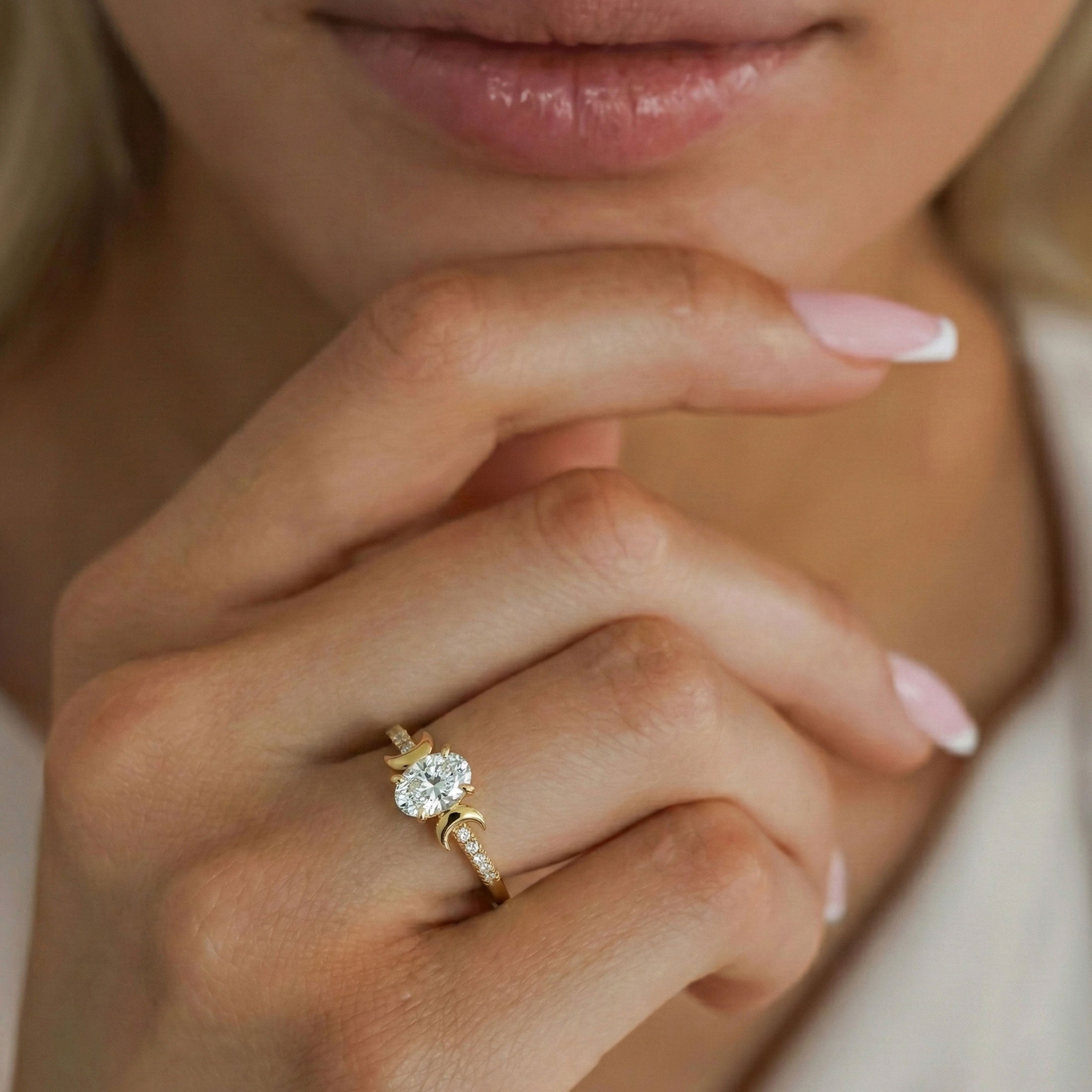 Whistler Moon Engagement Ring, Oval Brilliant With Pavé