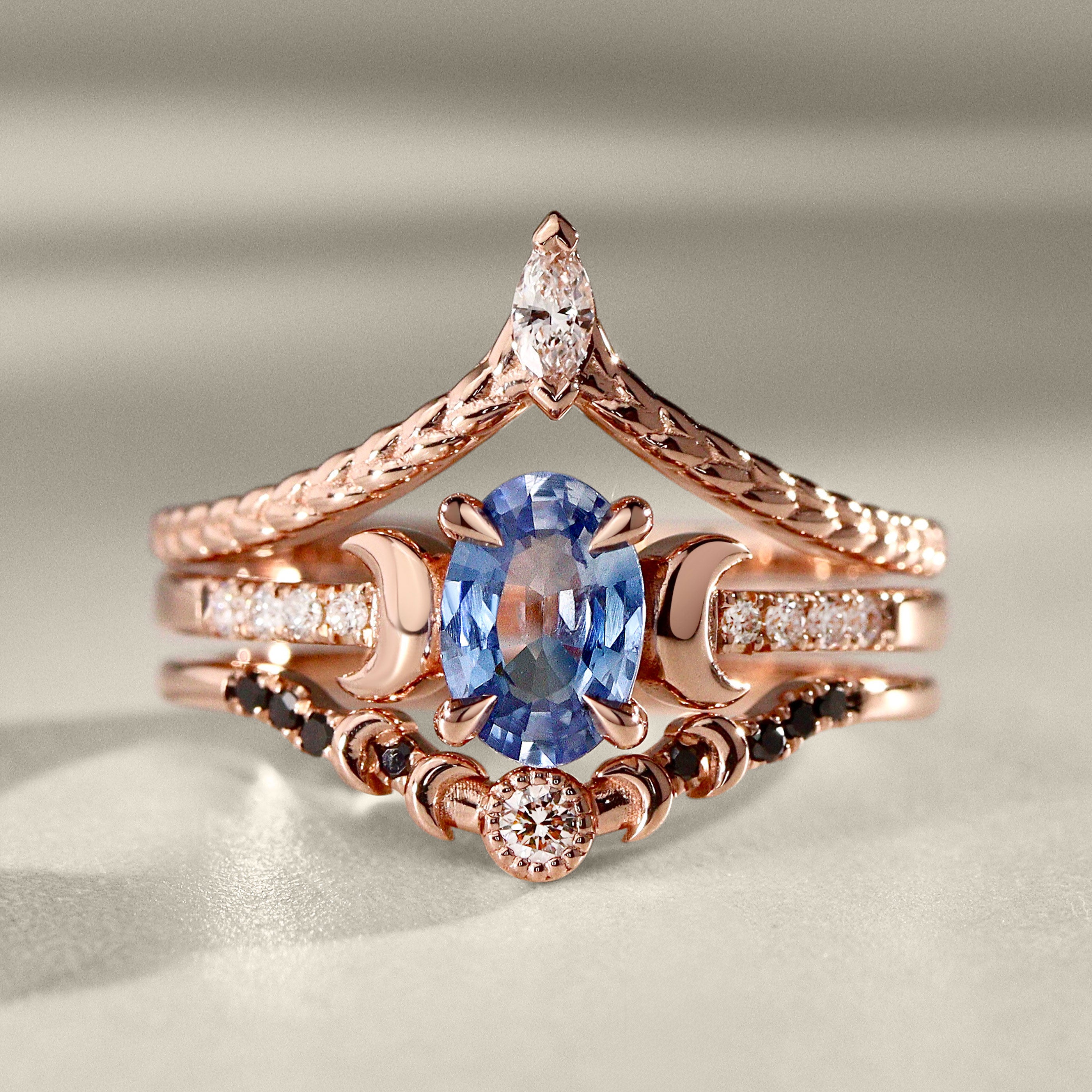 Whistler Dome Moon Oval Cut Blue Sapphire Engagement Ring, Pavé