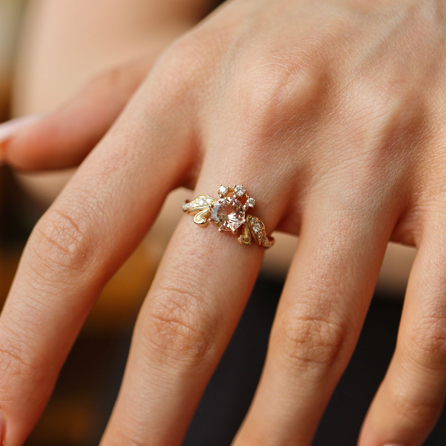 Brilliant Love Swan Engagement Ring, Round Brilliant Cut With Dual Swan