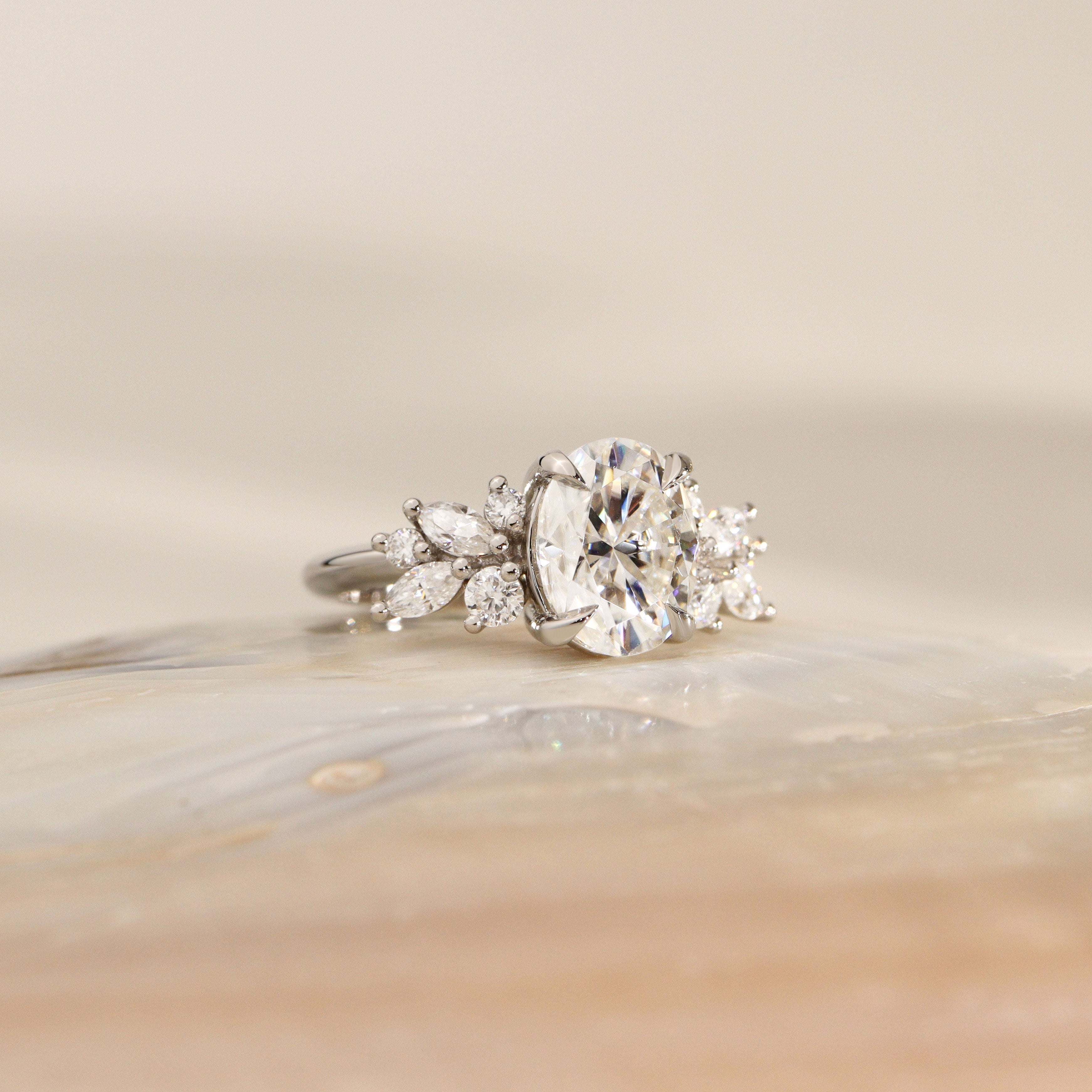 Anna's Dream Oval Brilliant Cut Cluster Engagement Ring, With Marquise Accent