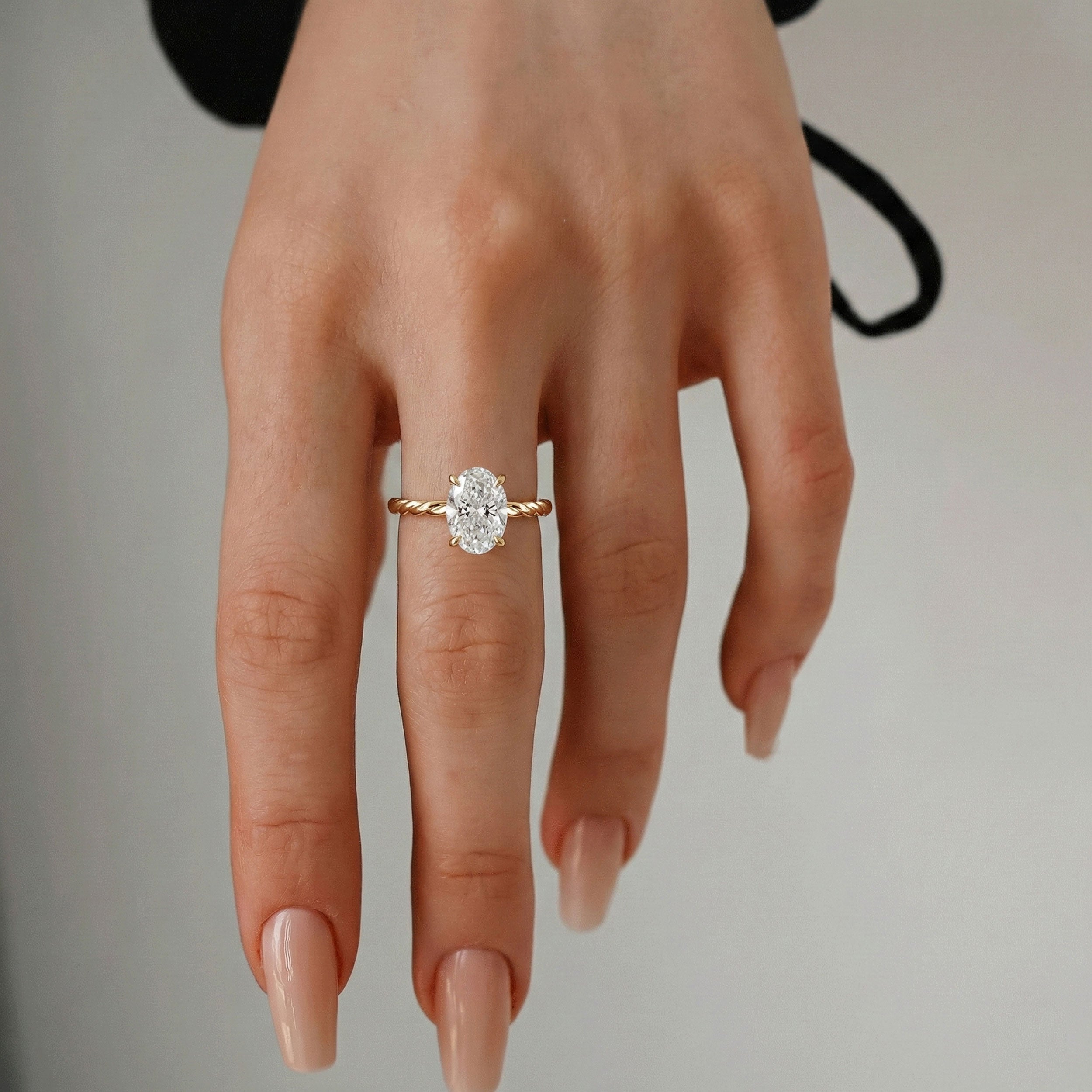 Amara Rope Oval Hidden Halo Engagement Ring, Moissanite/Lab Grown Diamond