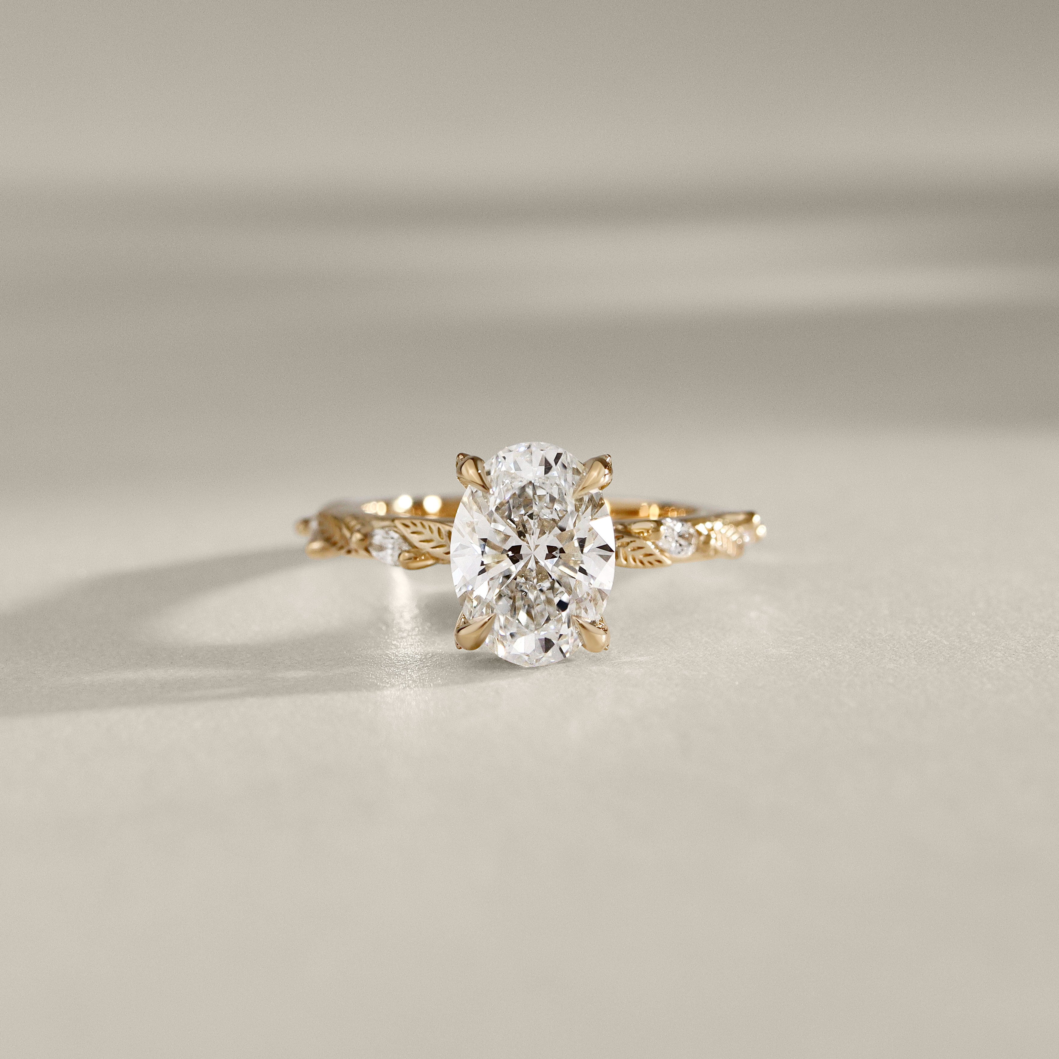 Brooke Oval Cut Leaf Hidden Halo Engagement Ring, Moissanite/Lab Grown Diamond