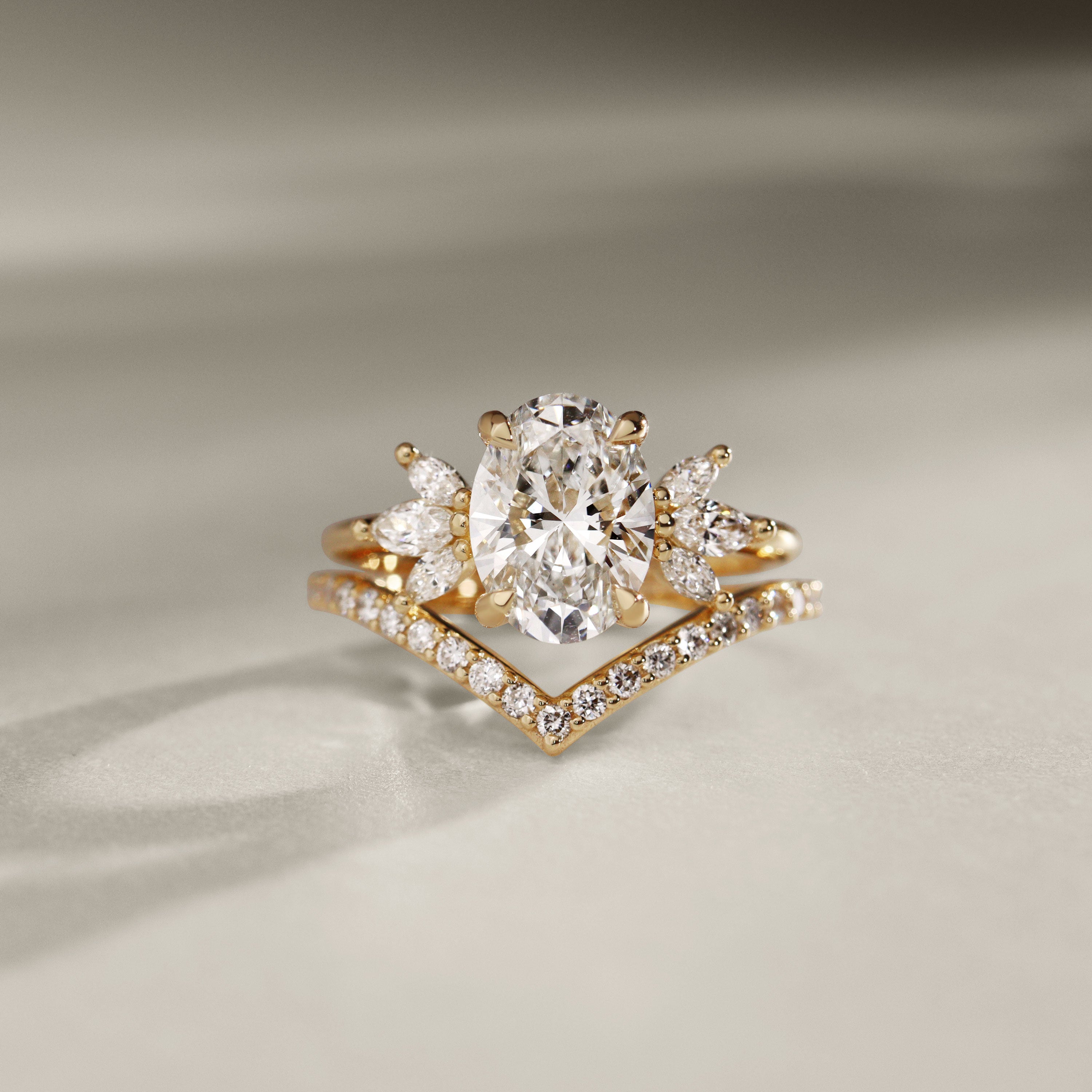 Oval Wings of Love Cluster Marquise Engagement Ring