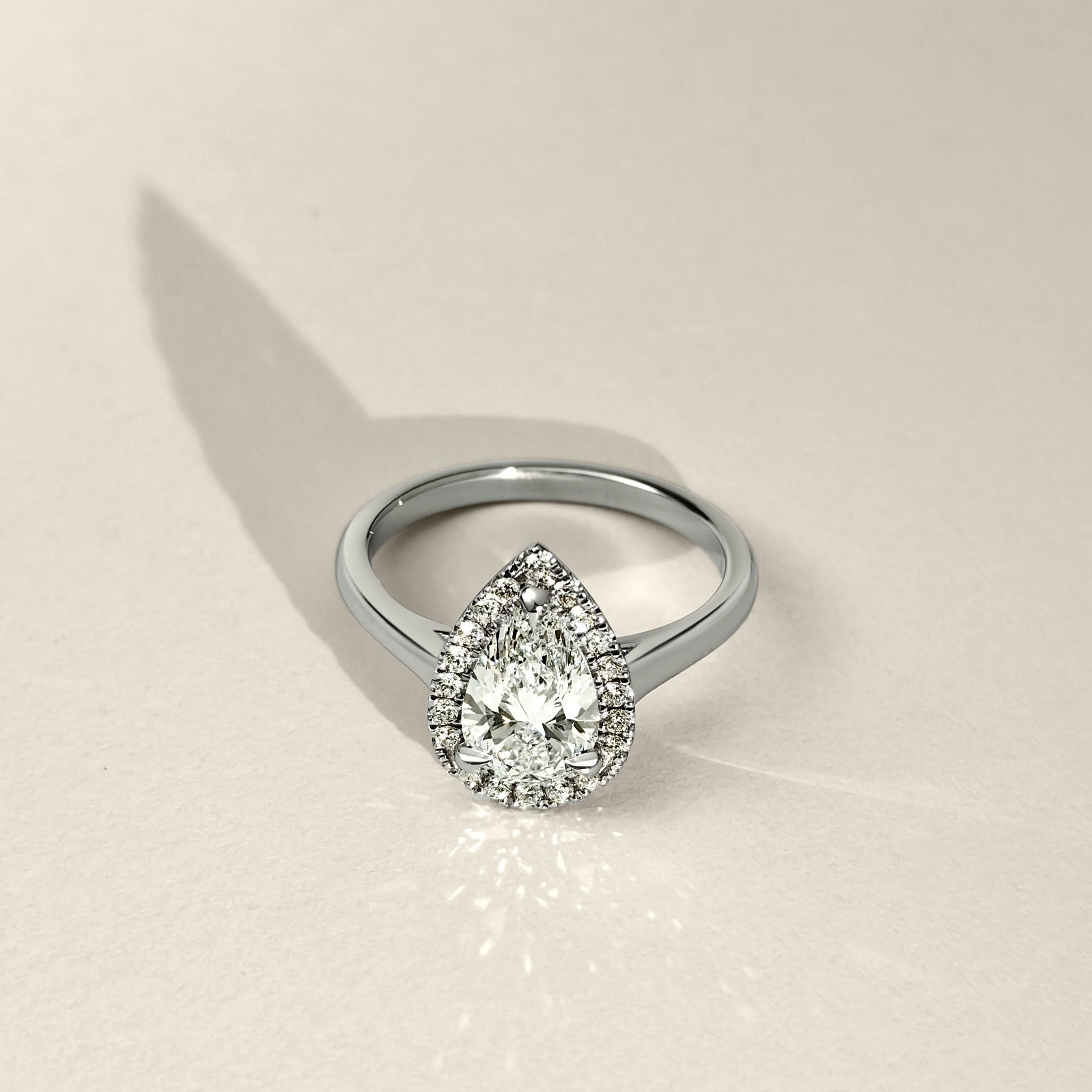 Paula Pear Forever Halo Engagement Ring, Moissanite/Lab Grown Diamond