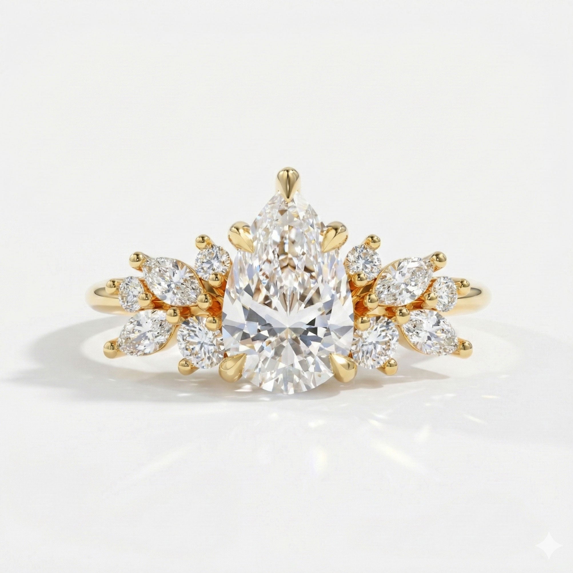 Pear Anna's Dream Cluster Engagement Ring, Pear With Marquise