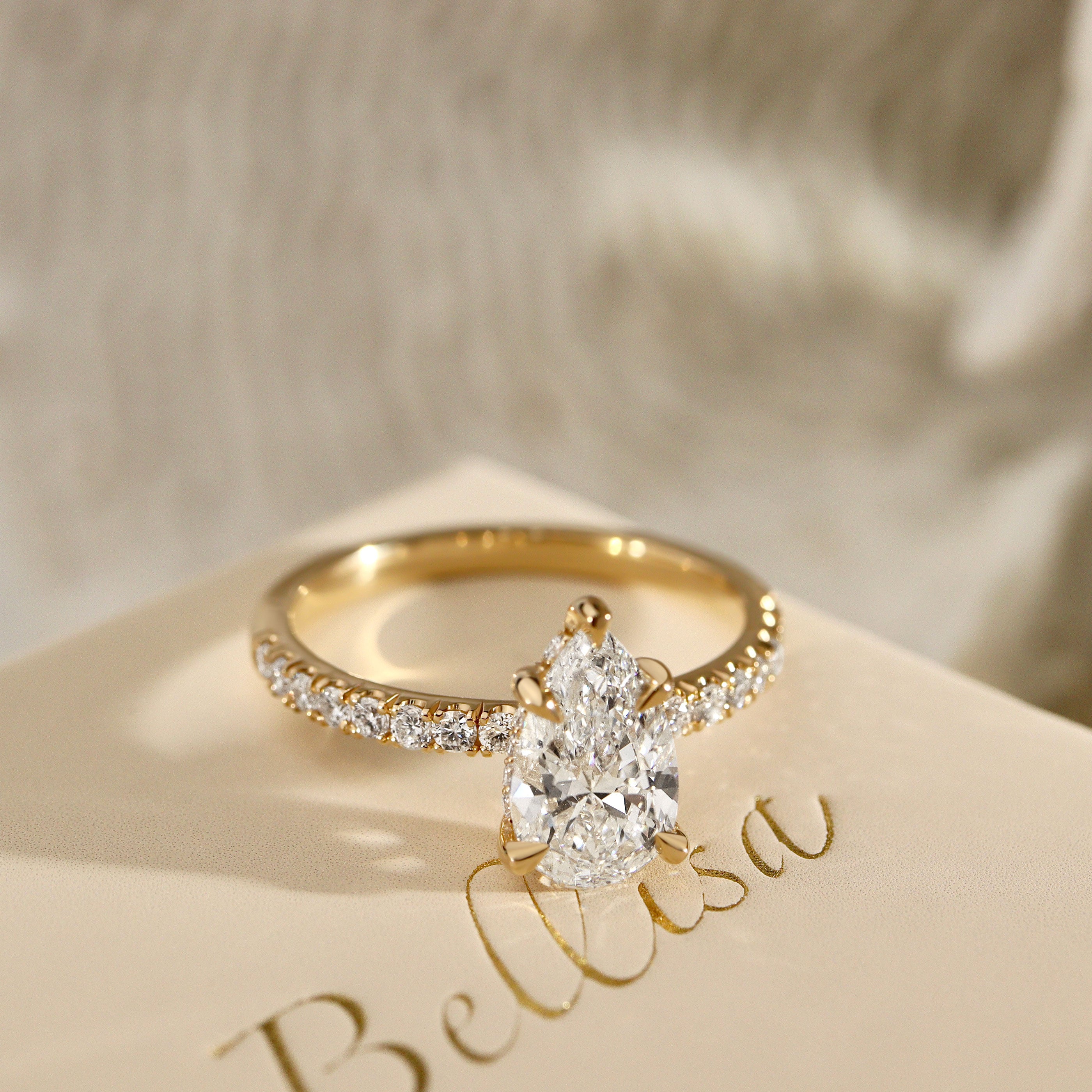 Laura Pear Cut Hidden Halo Engagement Ring, Moissanite/Lab Grown Diamond