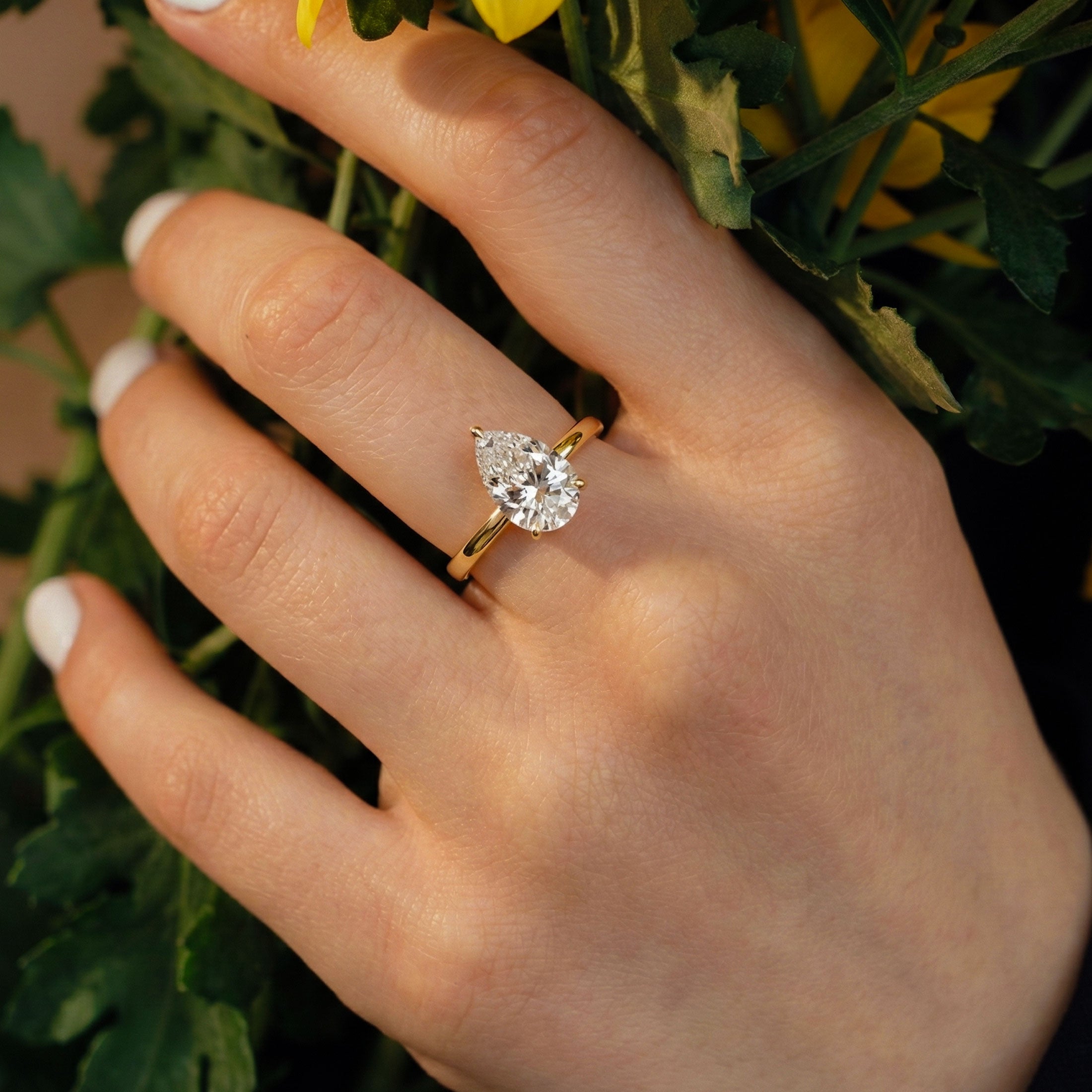 Chloe Pear Hidden Halo Solitaire Engagement Ring, Moissanite/Lab Grown Diamond