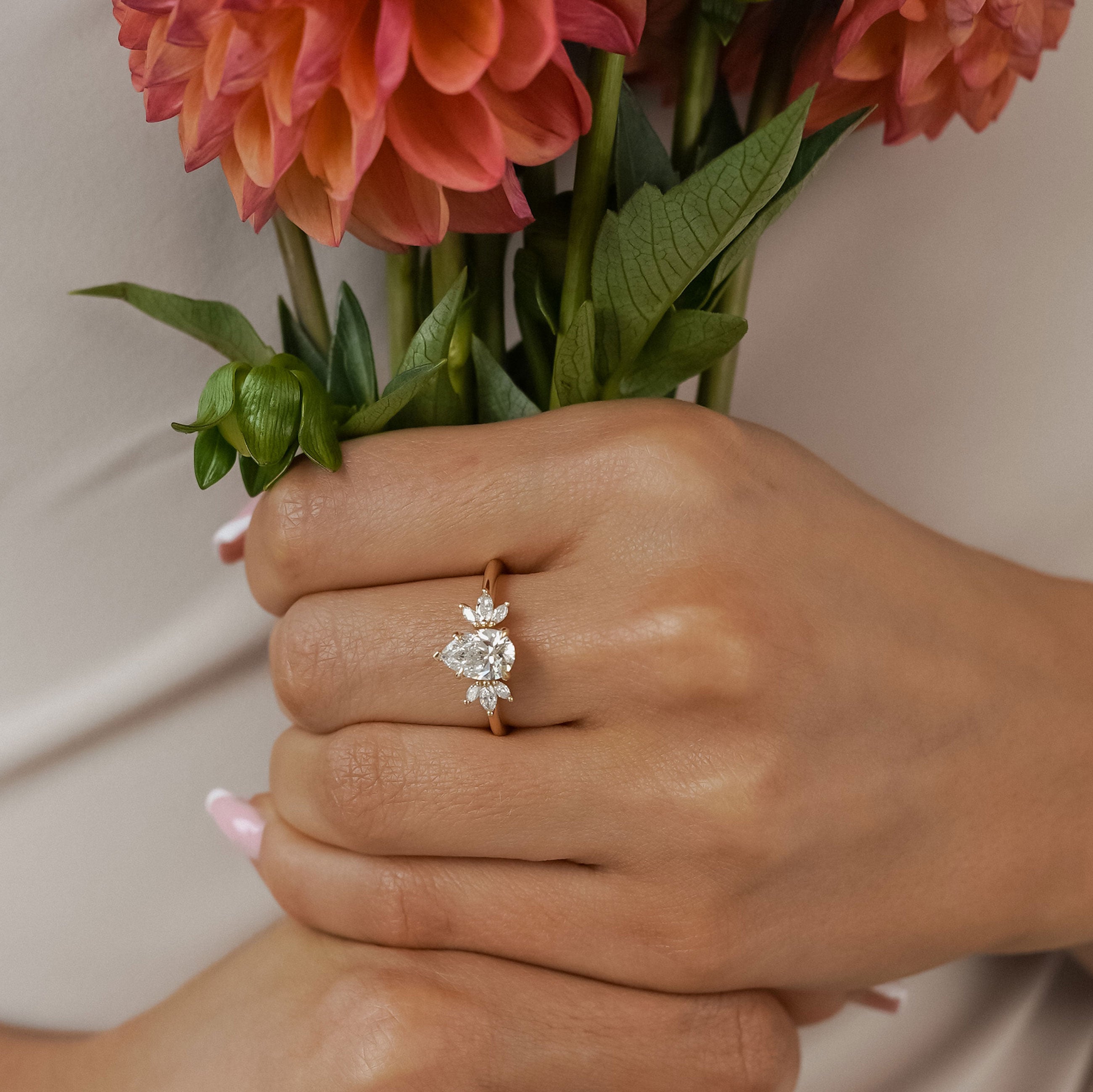 Wings of Love Pear Cut Marquise Cluster Engagement Ring