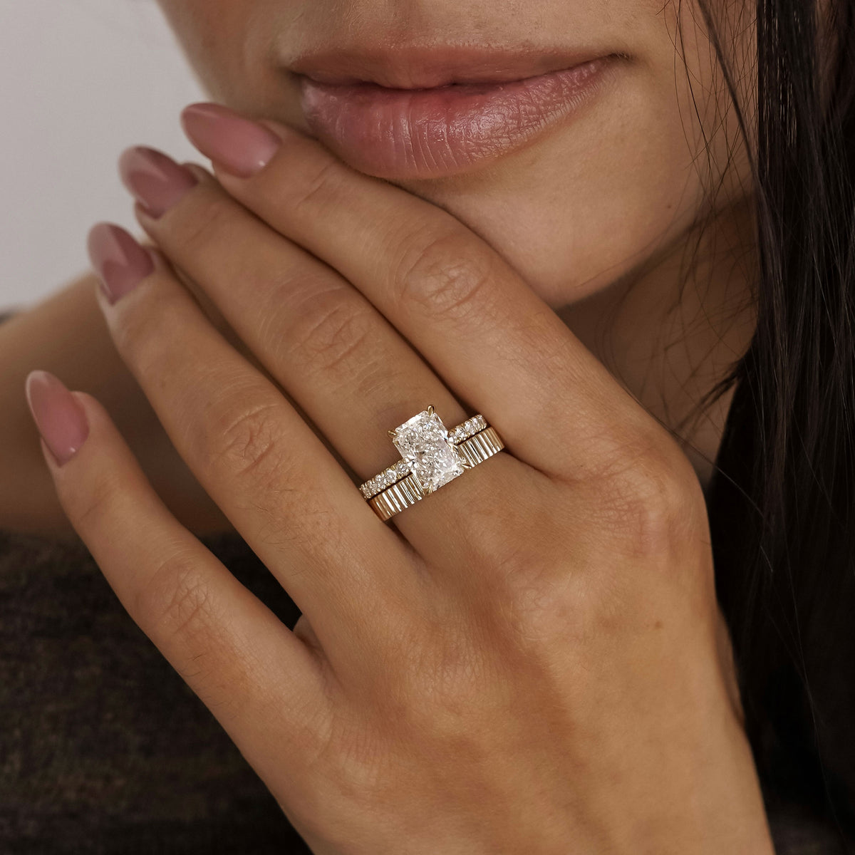 Riley Radiant Hidden Halo Engagement Ring, Moissanite/Lab Grown Diamond