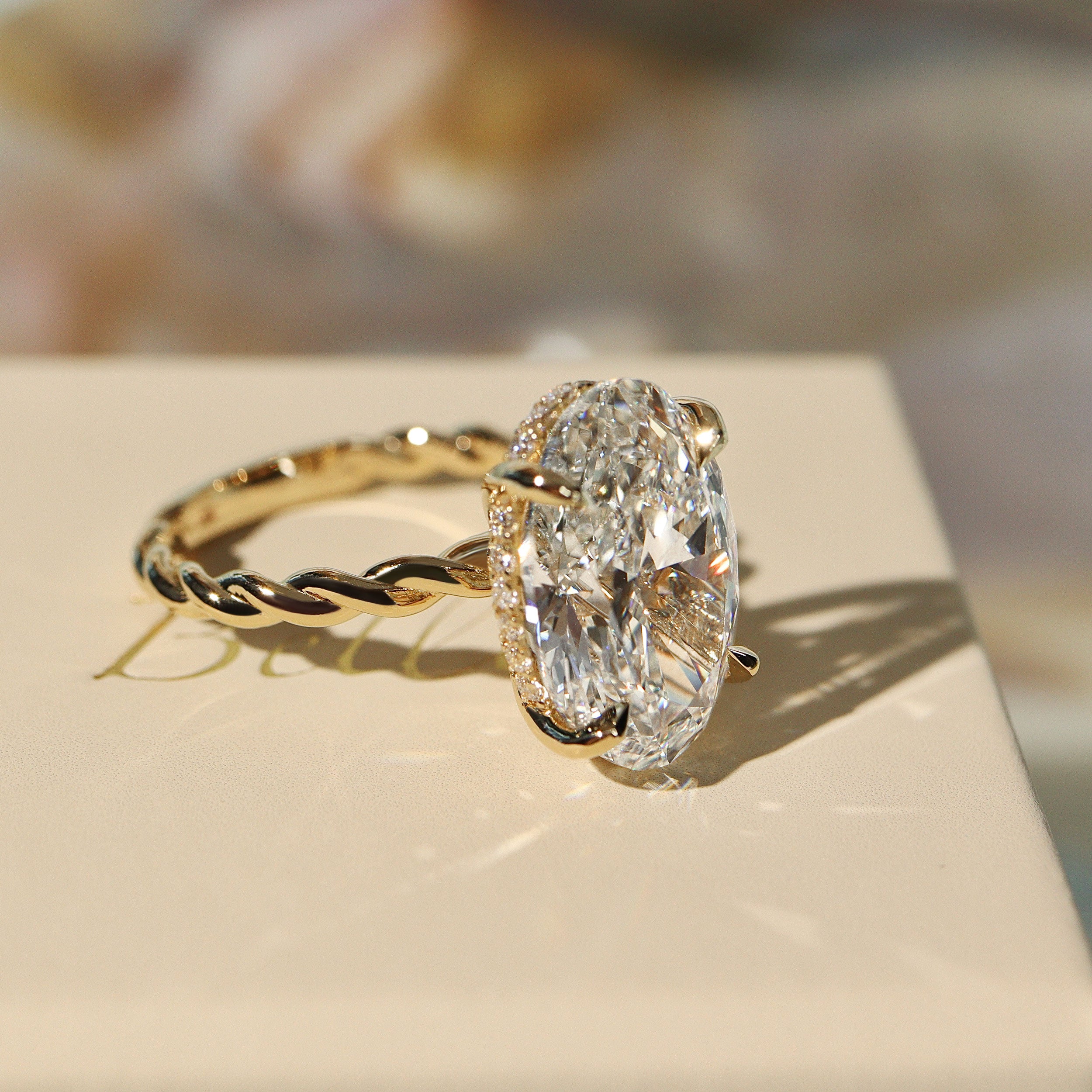 Amara Rope Oval Hidden Halo Engagement Ring, Moissanite/Lab Grown Diamond