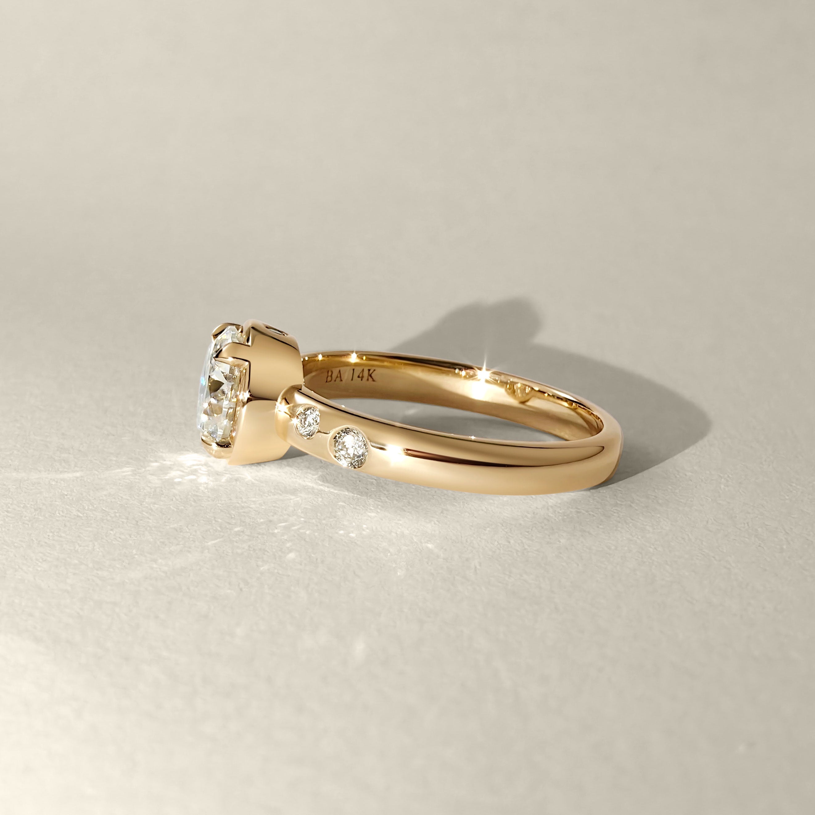 Serene Lagoon Round Retro Solitaire Engagement Ring, Flush Set