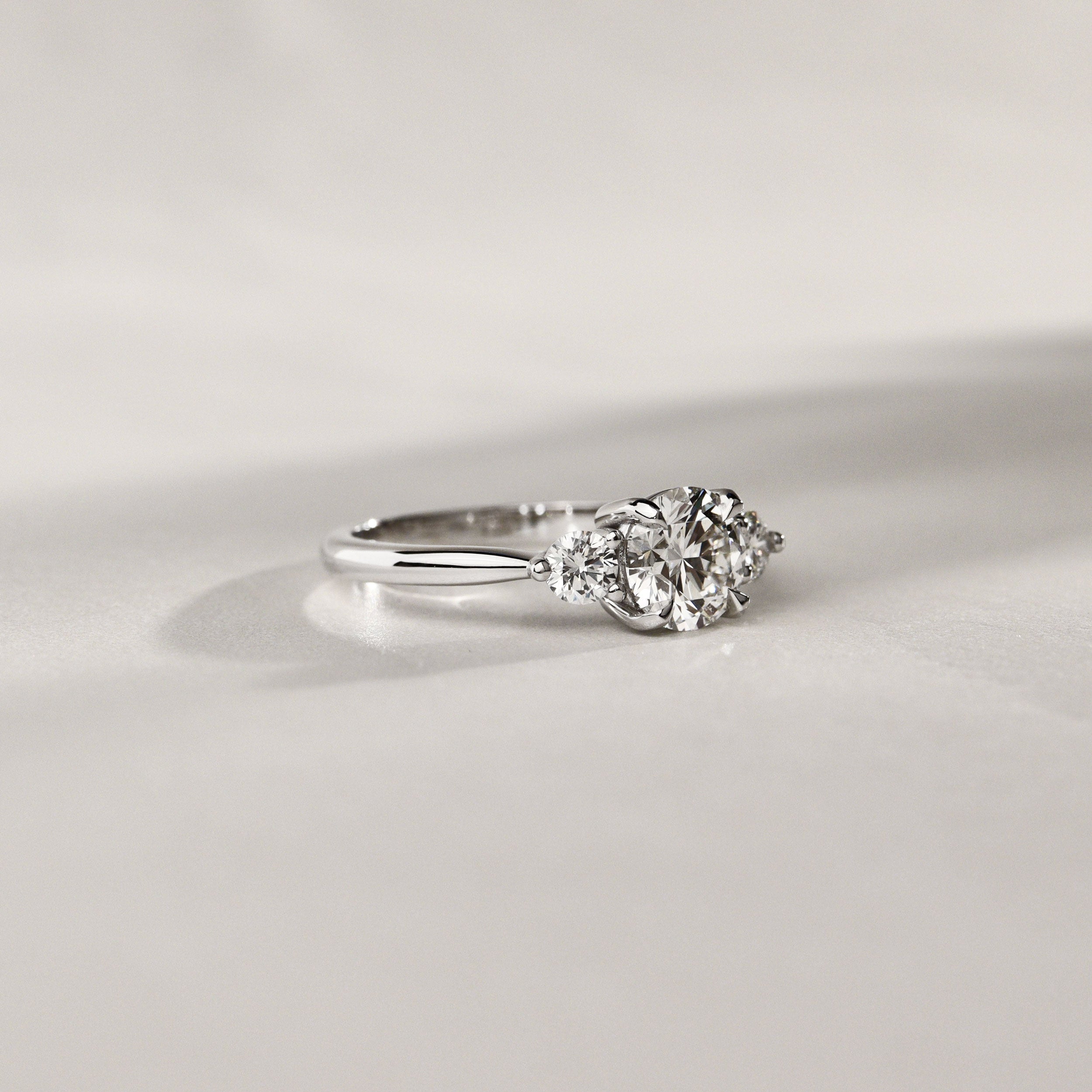 Sofia Round Three Stone Engagement Ring, Moissanite/Lab Grown Diamond