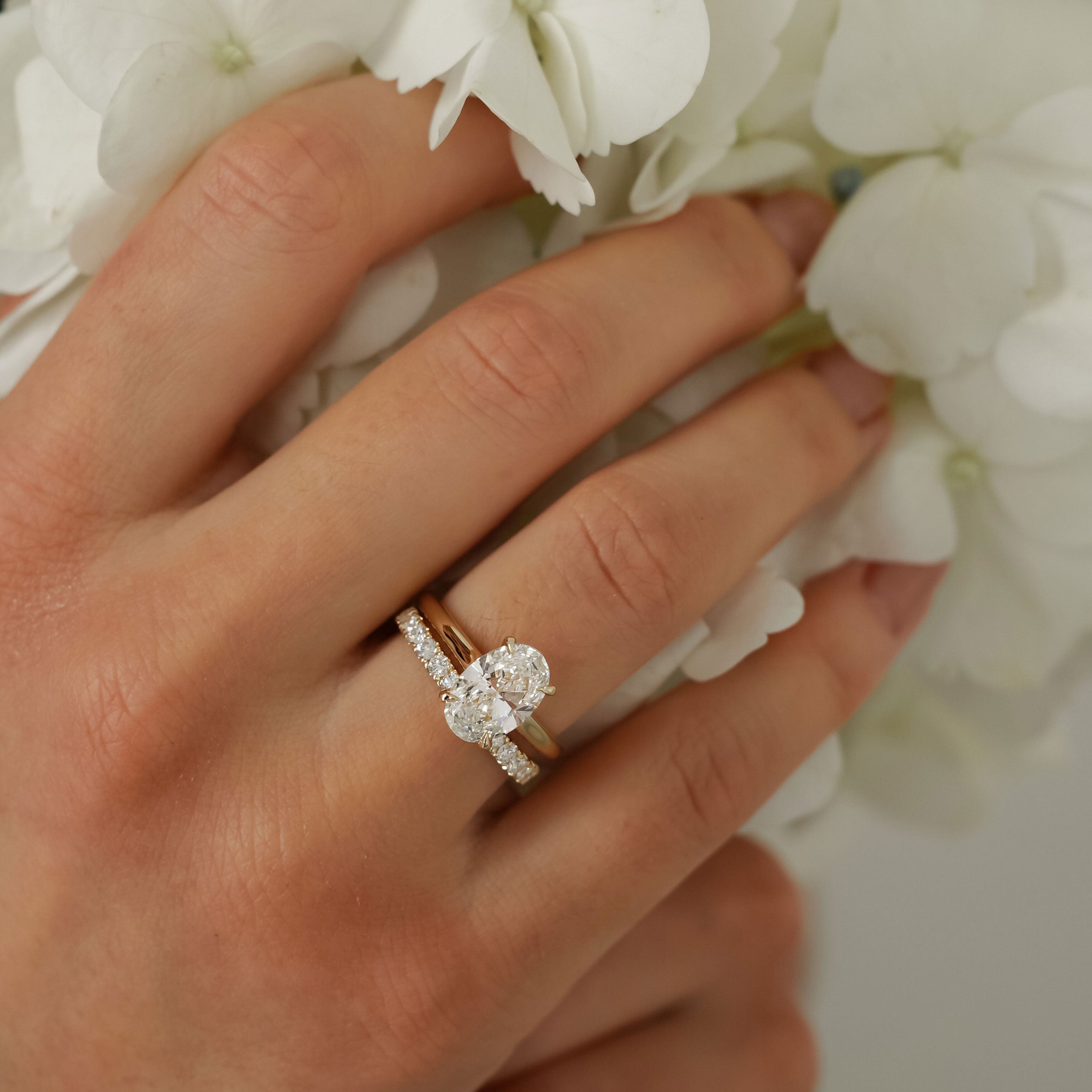 Ivy Oval Cut Hidden Halo Solitaire Engagement Ring, Cathedral Band