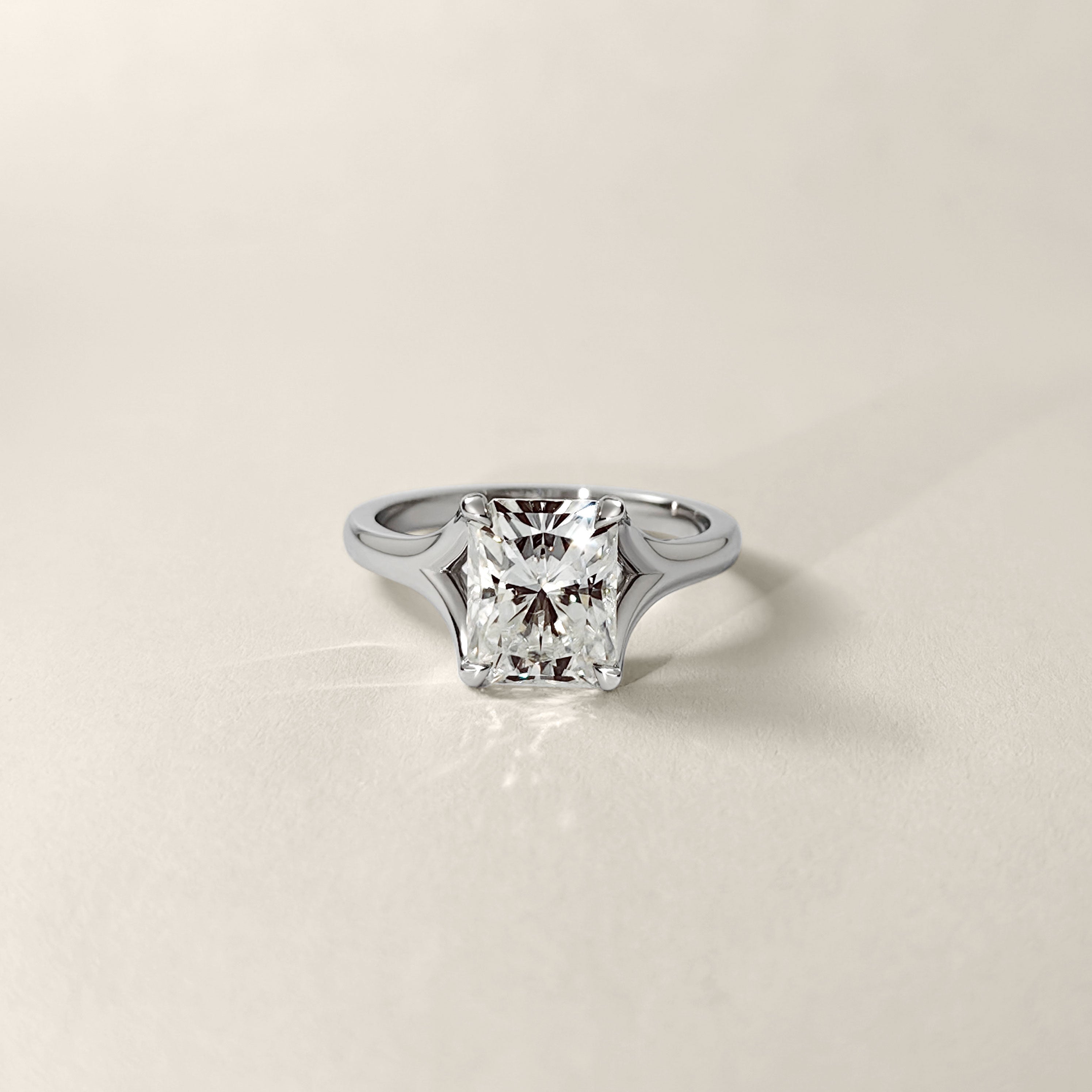 Juniper Radiant Cut Trellis Solitaire Engagement Ring, Moissanite/Lab Grown Diamond