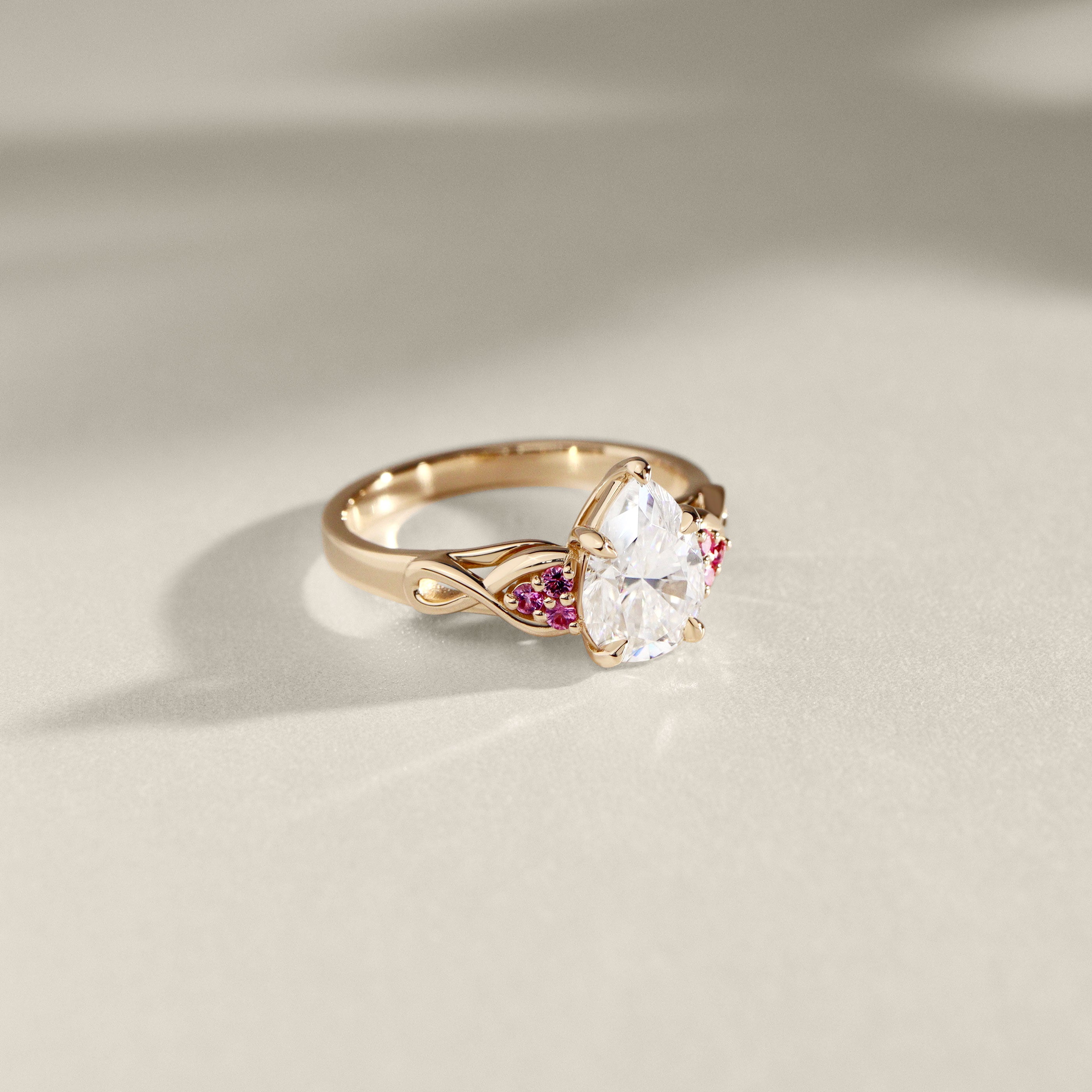 Bespoke #9166 - Custom Pear Serene Swan Infinity Engagement Ring, 5 Prong Tiger Claws