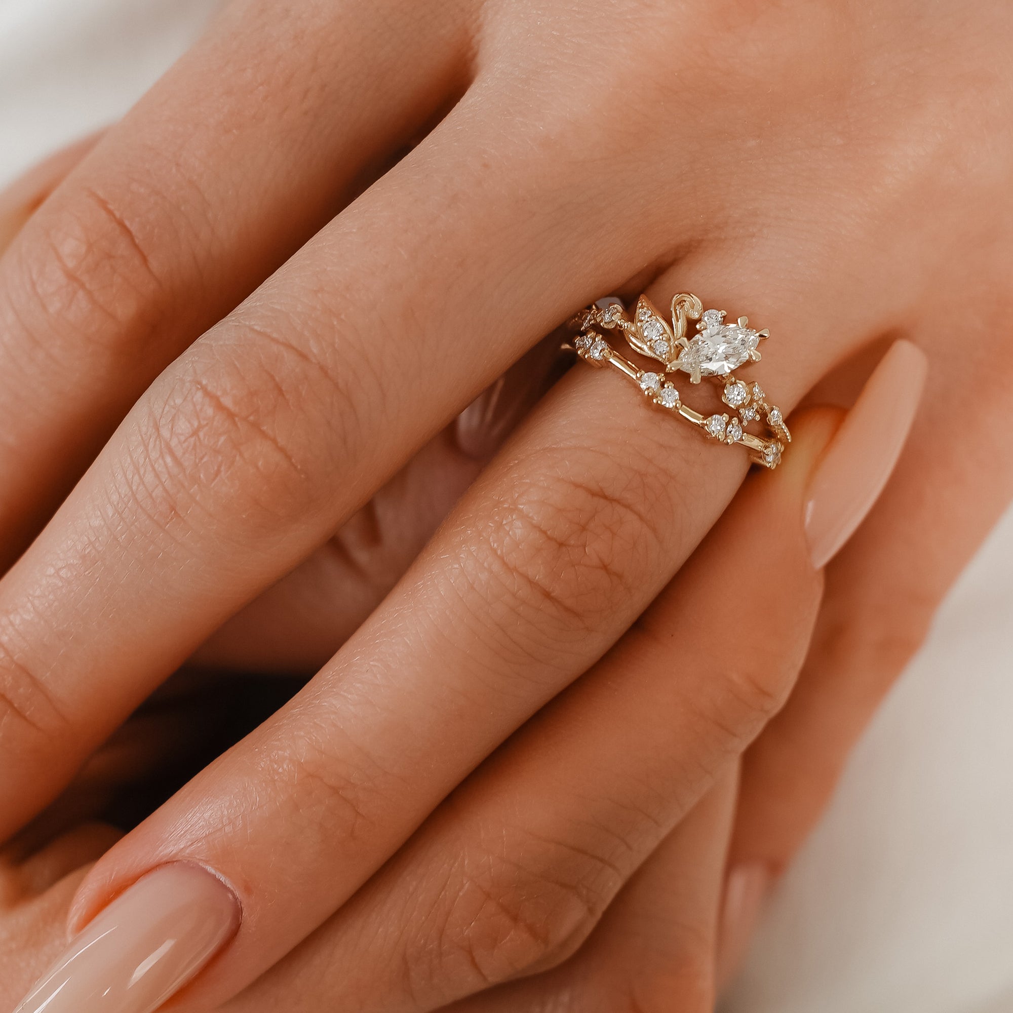 Marquise Love Swan Nature Inspired Engagement Ring, Marquise Cut With Single Swan