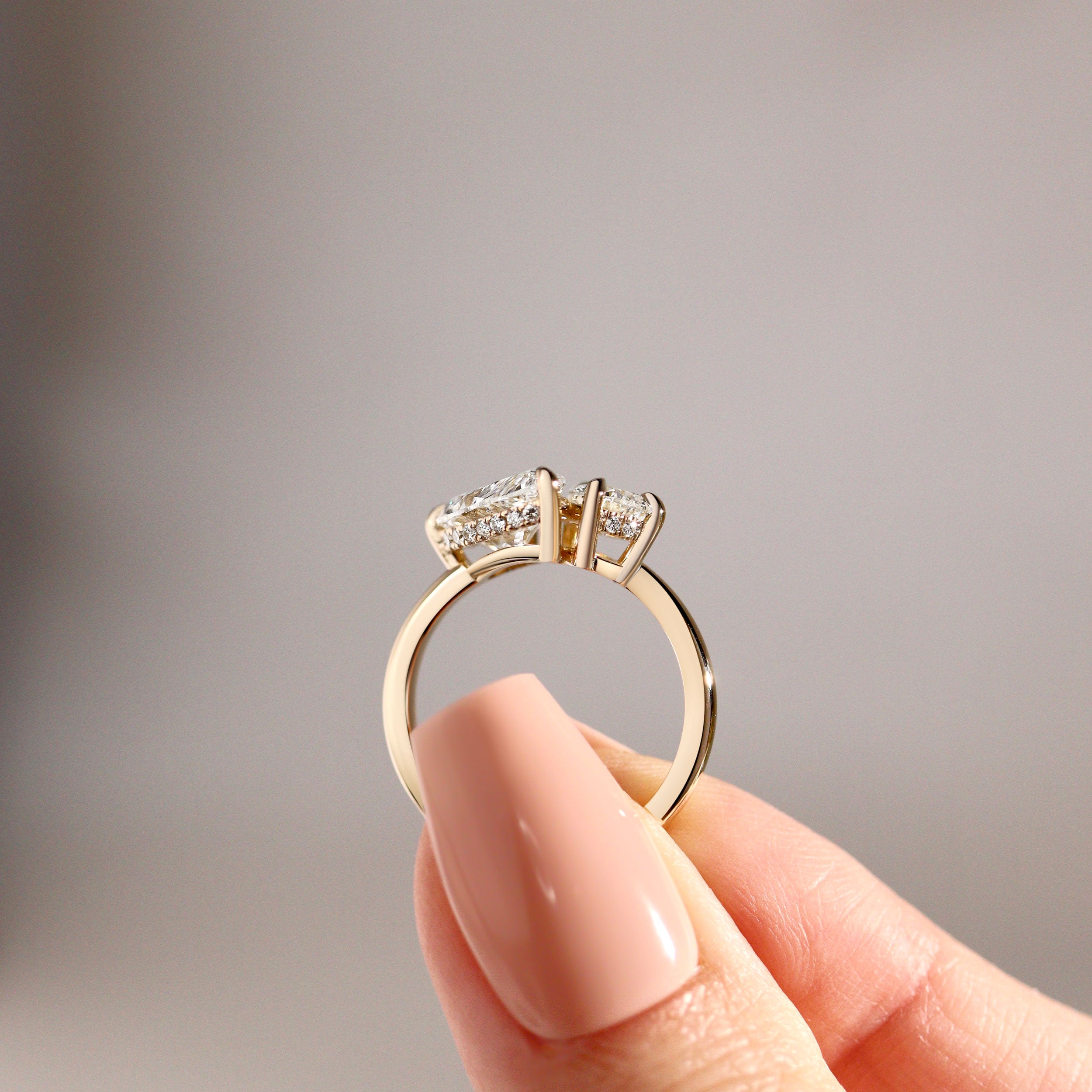 Bespoke #9178 - Custom Pear Lab Diamond Toi et Moi Engagement Ring, Hidden Halo