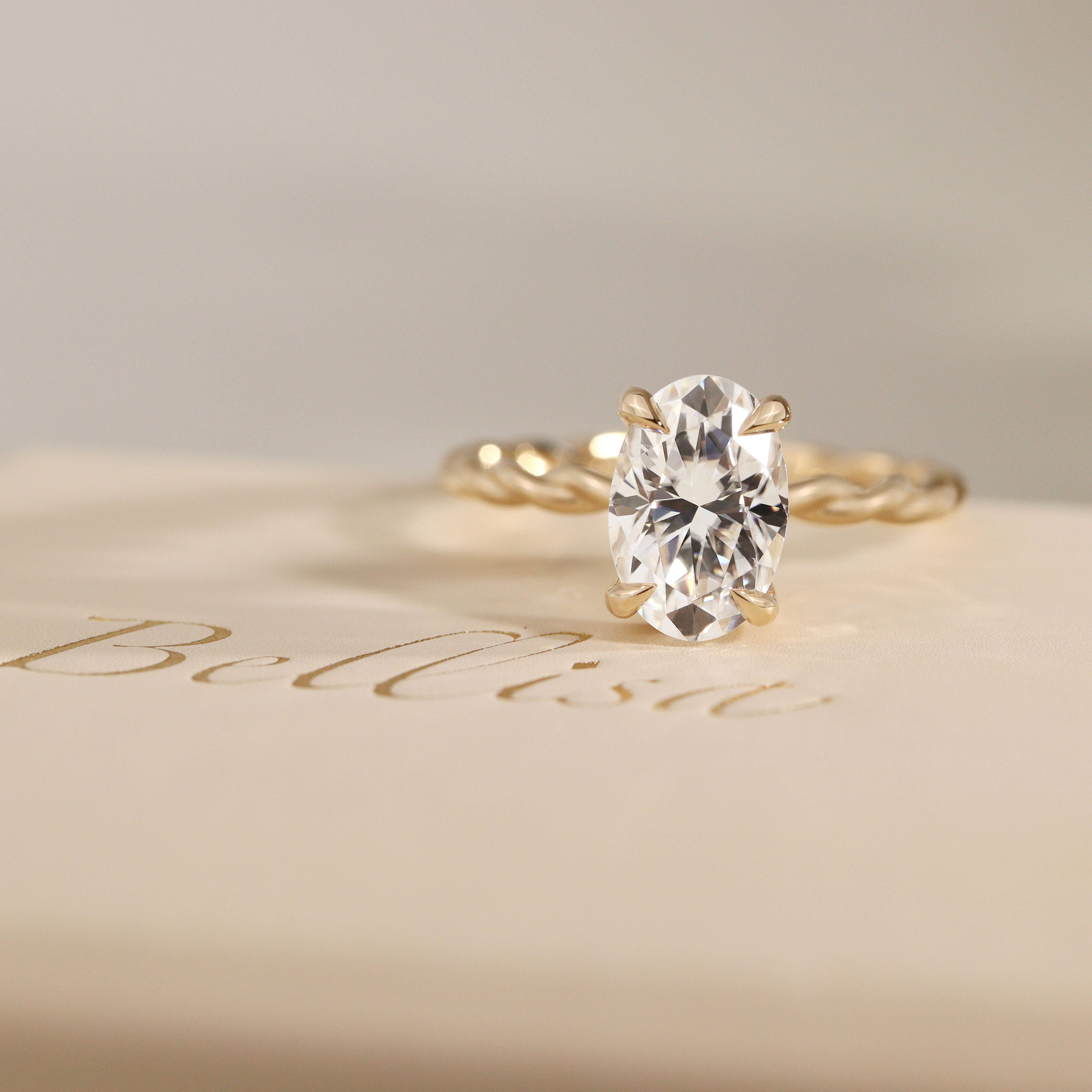 Amara Rope Oval Hidden Halo Engagement Ring, Moissanite/Lab Grown Diamond