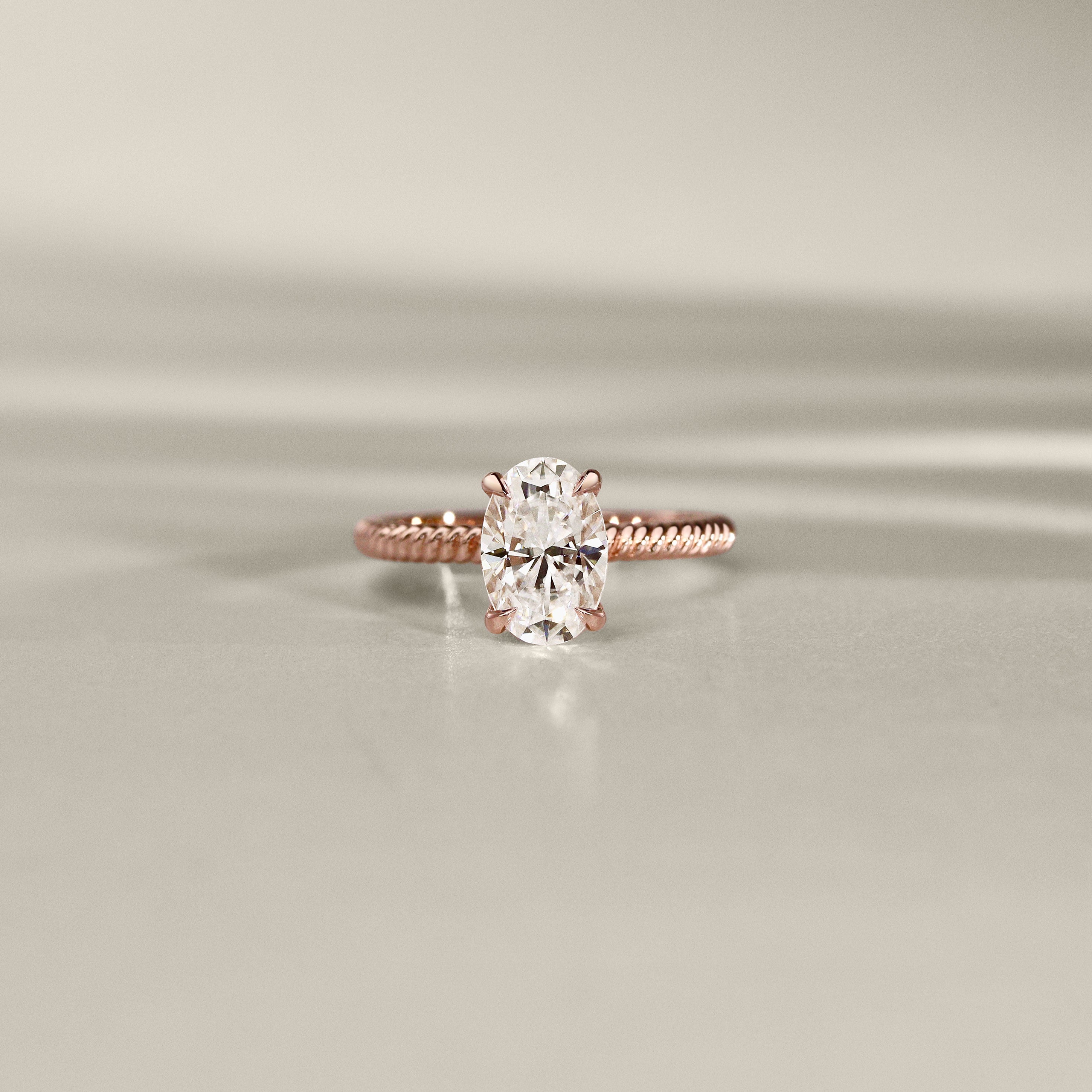 Clio Oval Hidden Halo Rope Band Solitaire Engagement Ring, Moissanite/Lab Diamond