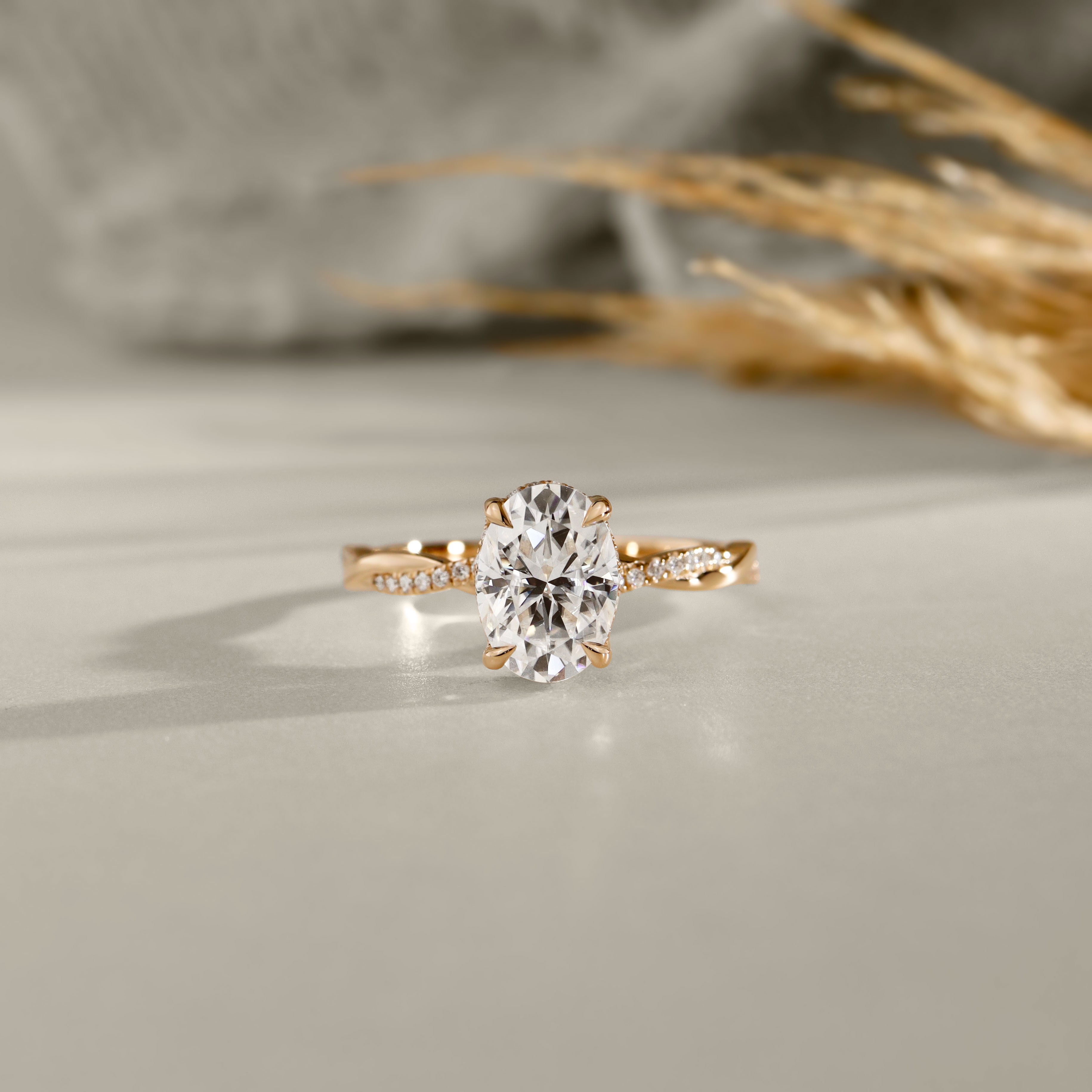 Julia Oval Hidden Halo Twist Band Engagement Ring, High Set