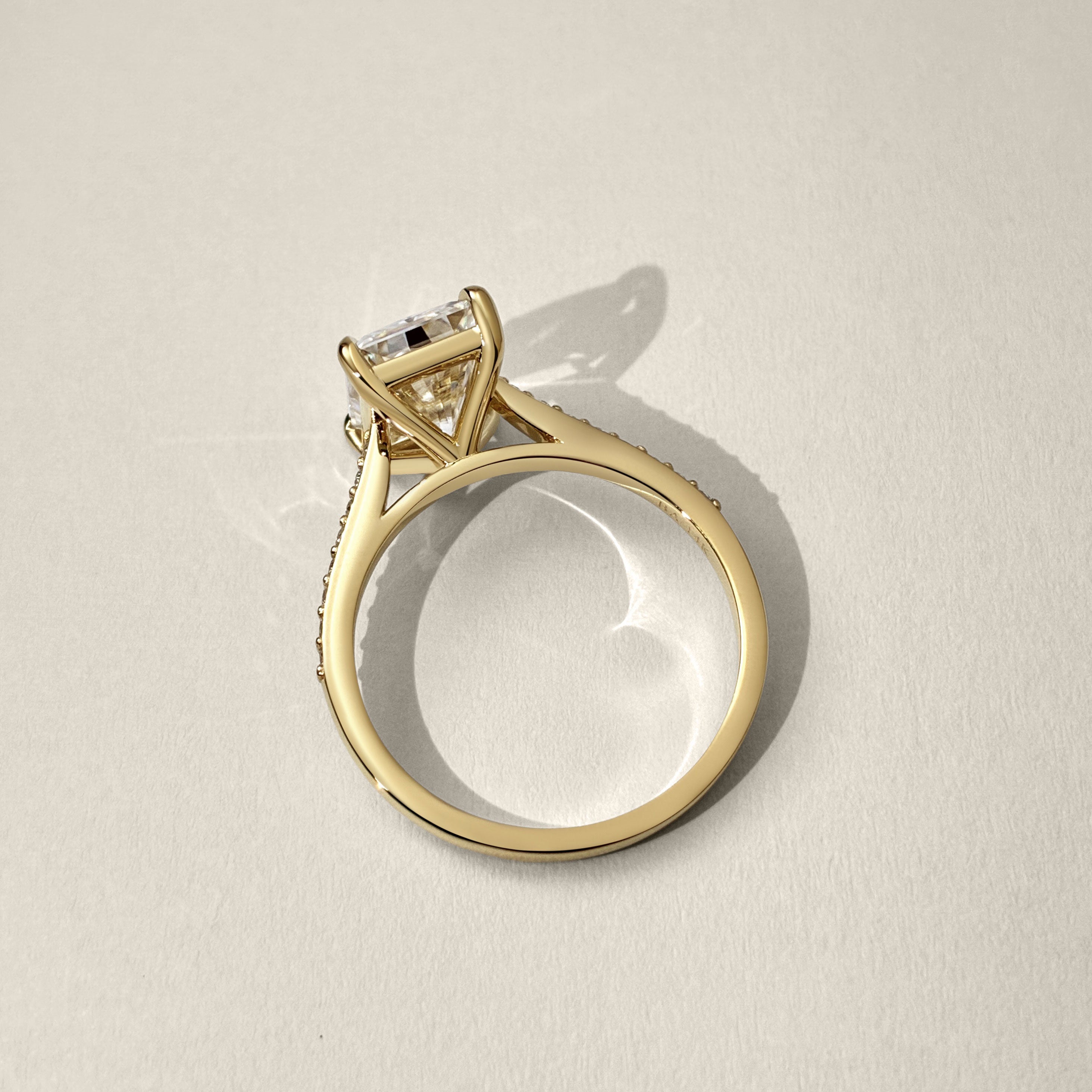 Vera Radiant Cut Cathedral Pavé Engagement Ring, Moissanite/Lab Grown Diamond