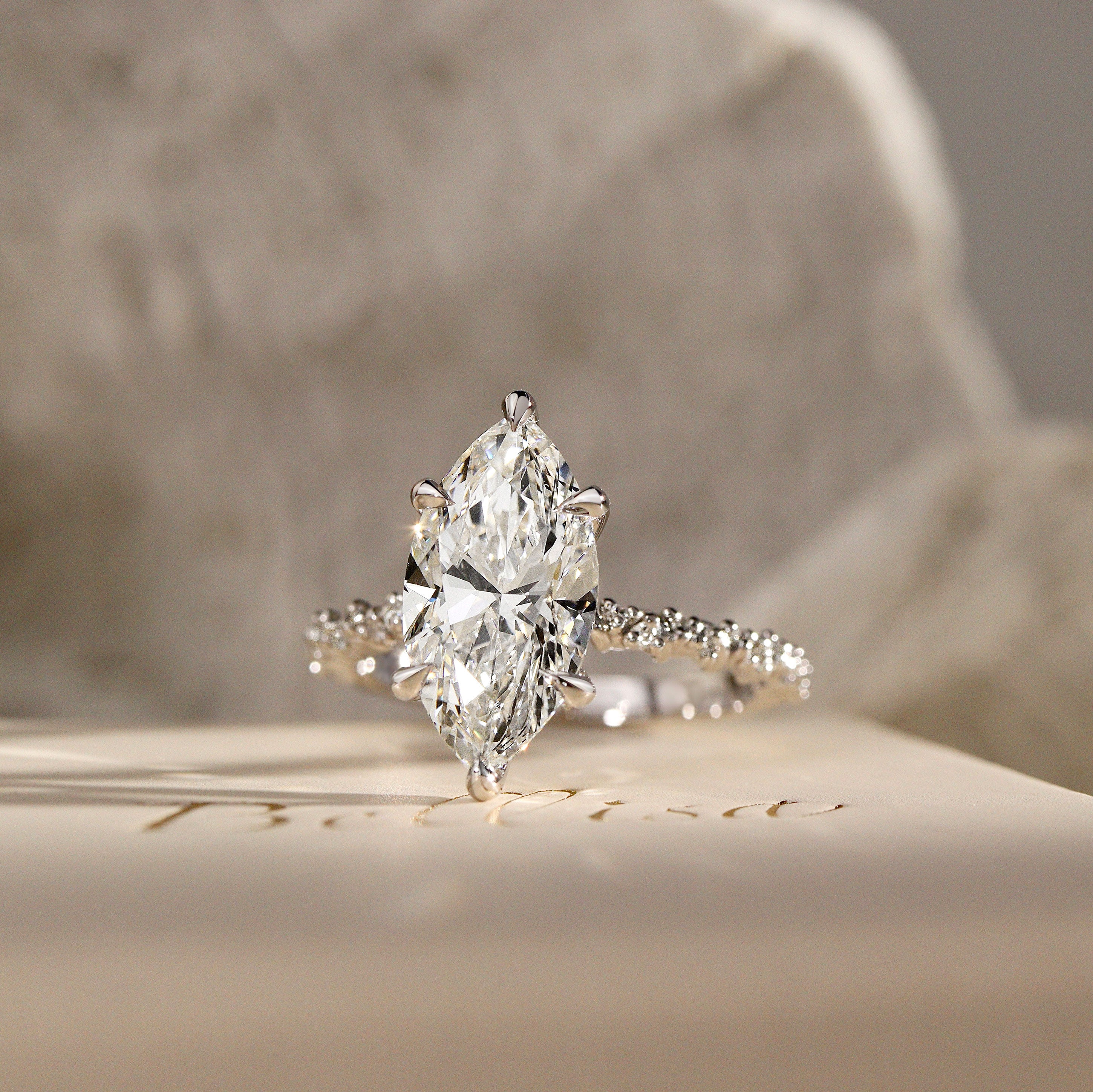 Aurora Marquise Cut Vine Pavé Prong Engagement Ring, Moissanite/Lab Grown Diamond