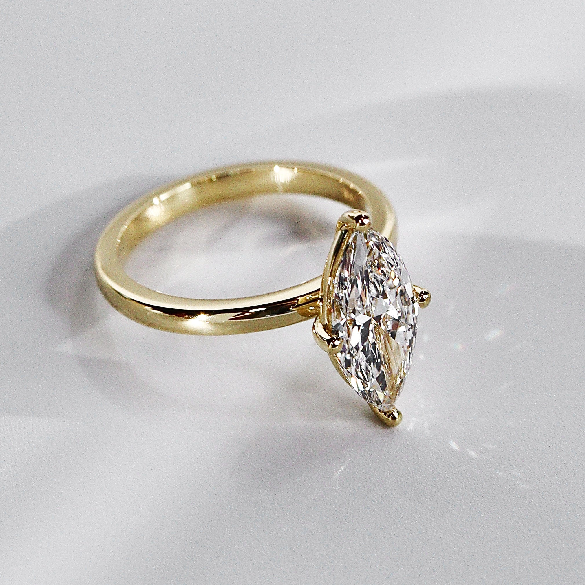 Maisy Marquise Solitaire Engagement Ring, Compass Oriented Prongs