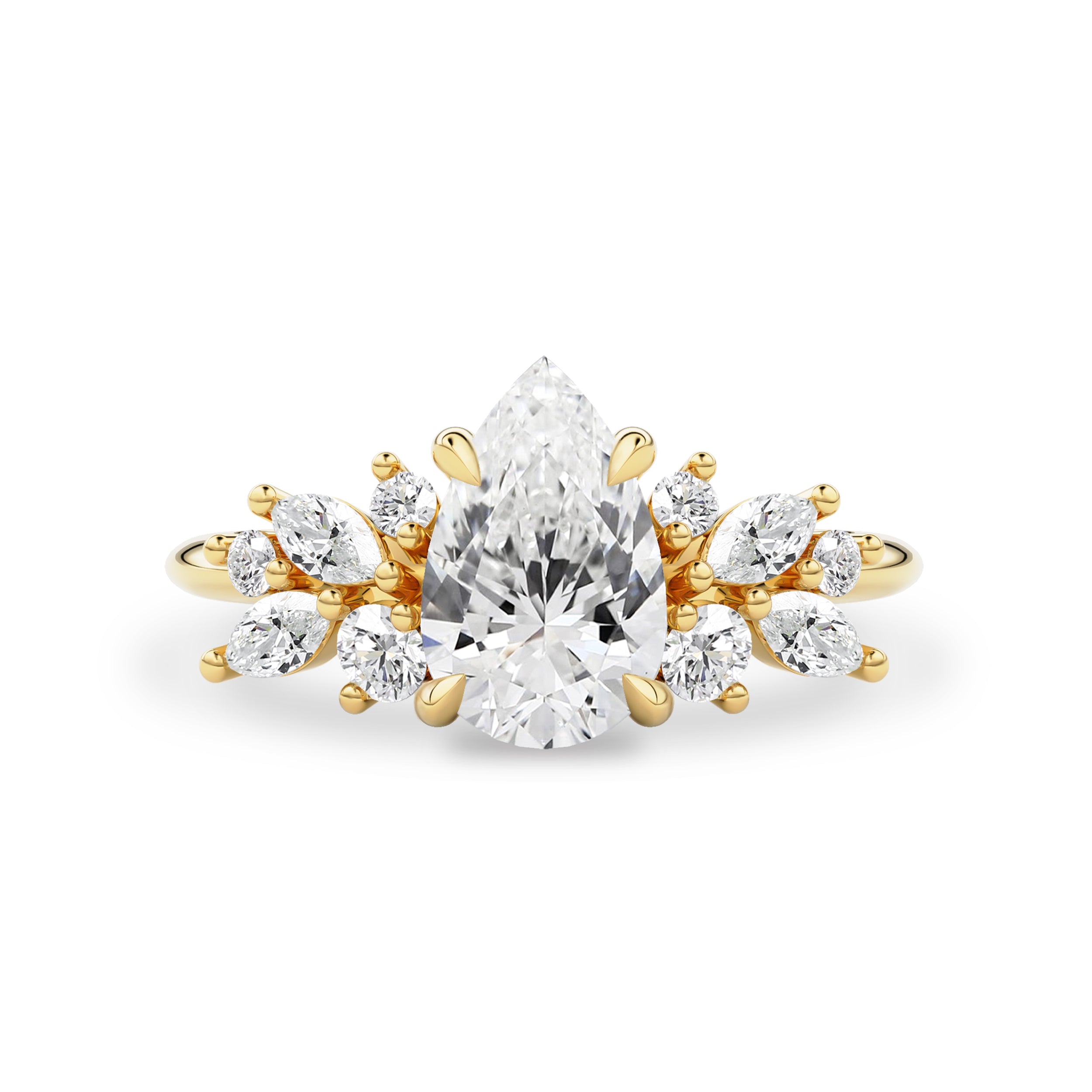 Pear Anna's Dream Cluster Engagement Ring, Pear With Marquise