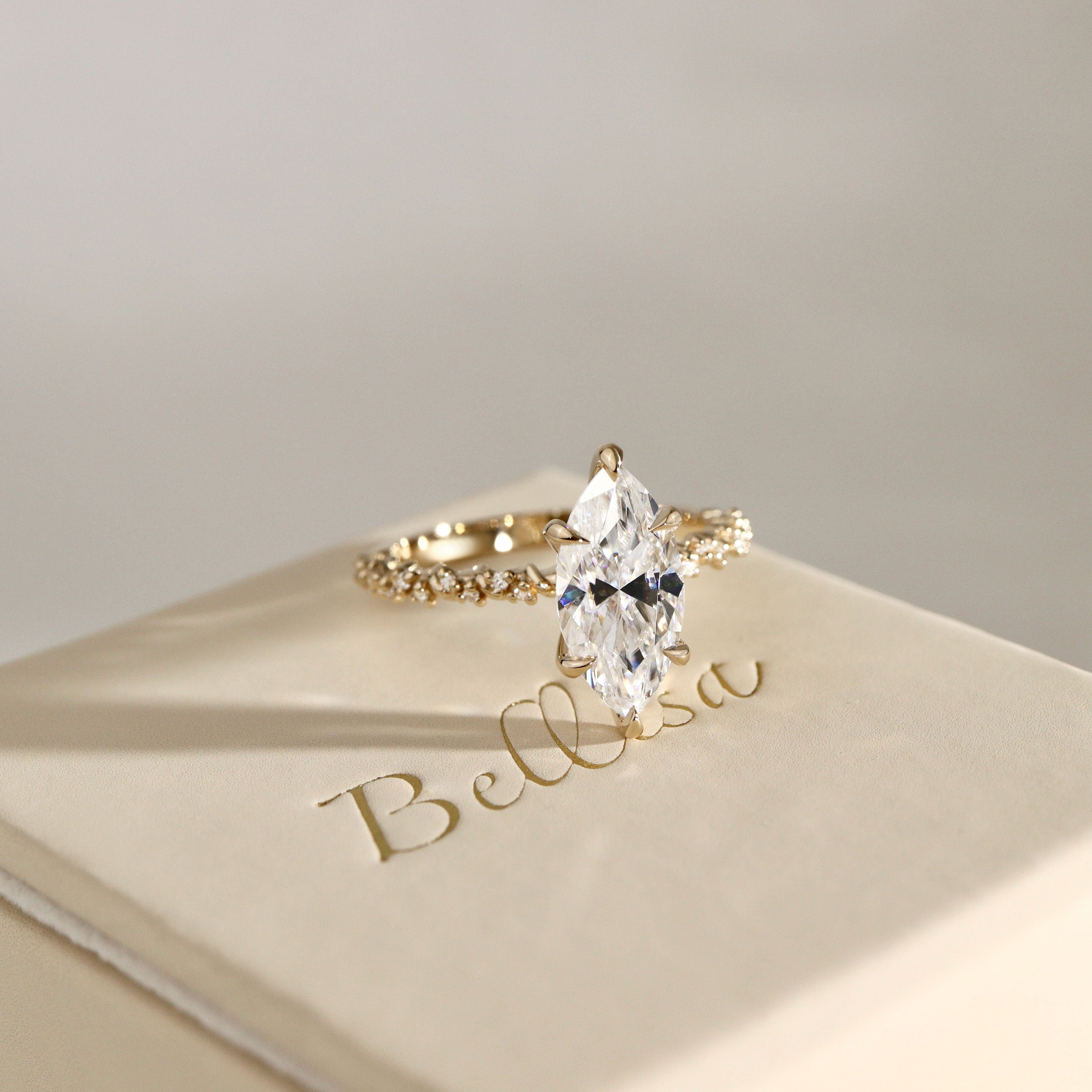 Aurora Marquise Cut Vine Pavé Prong Engagement Ring, Moissanite/Lab Grown Diamond